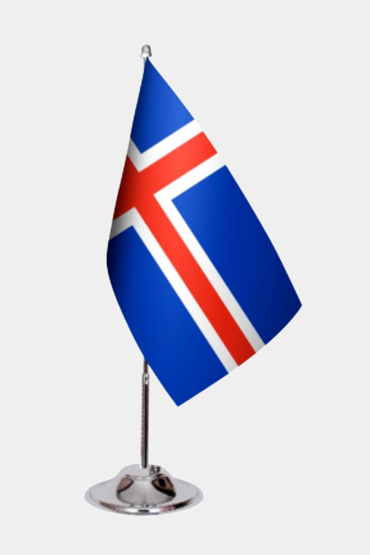 Iceland Desk Flag - Premium Double-Layer Satin with Chrome L-Shaped Stand | Professional Quality Country Desk Flag for Government Offices and Institutions