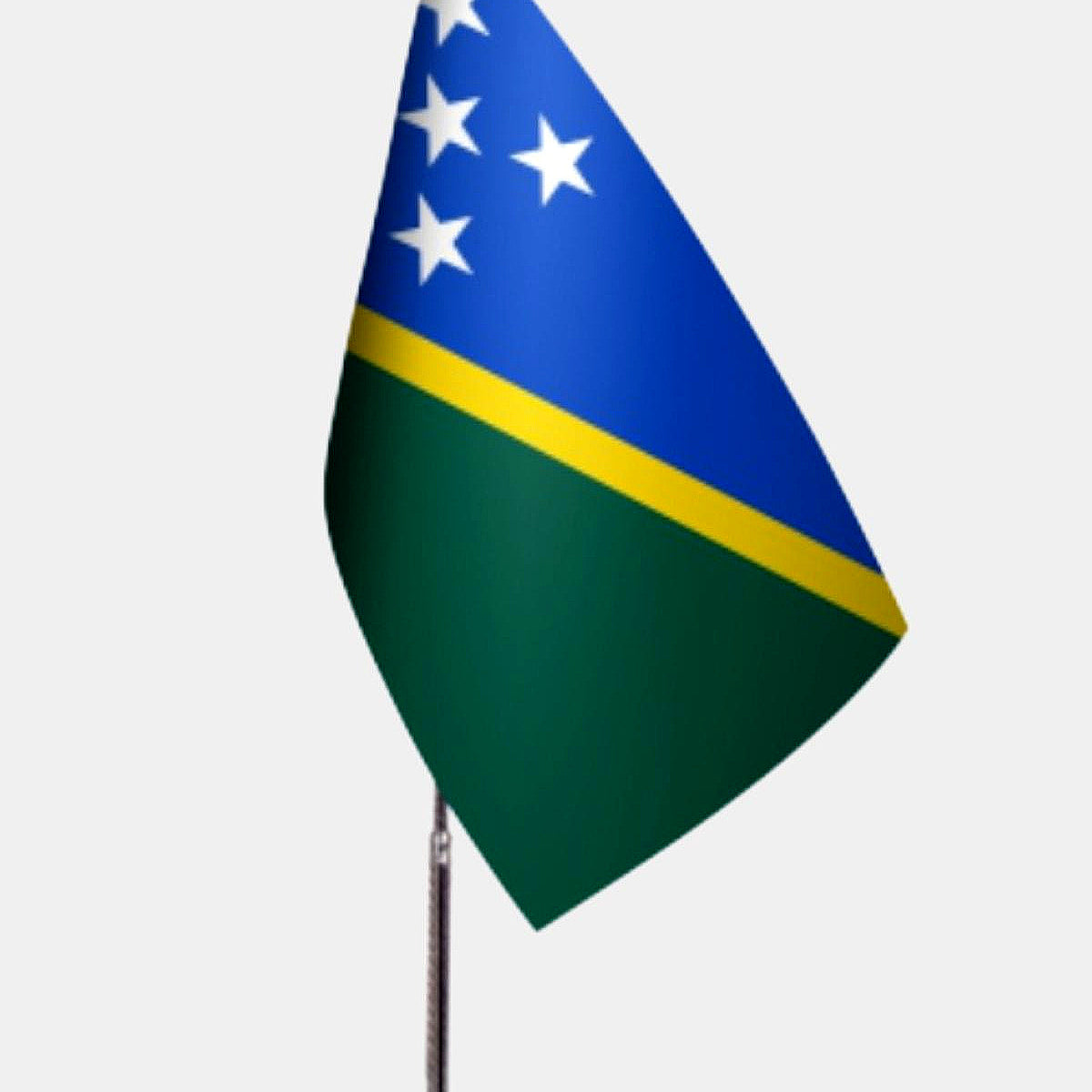 Solomon Islands Desk Flag - Premium Double-Layer Satin with Chrome L-Shaped Stand | Professional Quality Country Desk Flag for Government Offices and Institutions