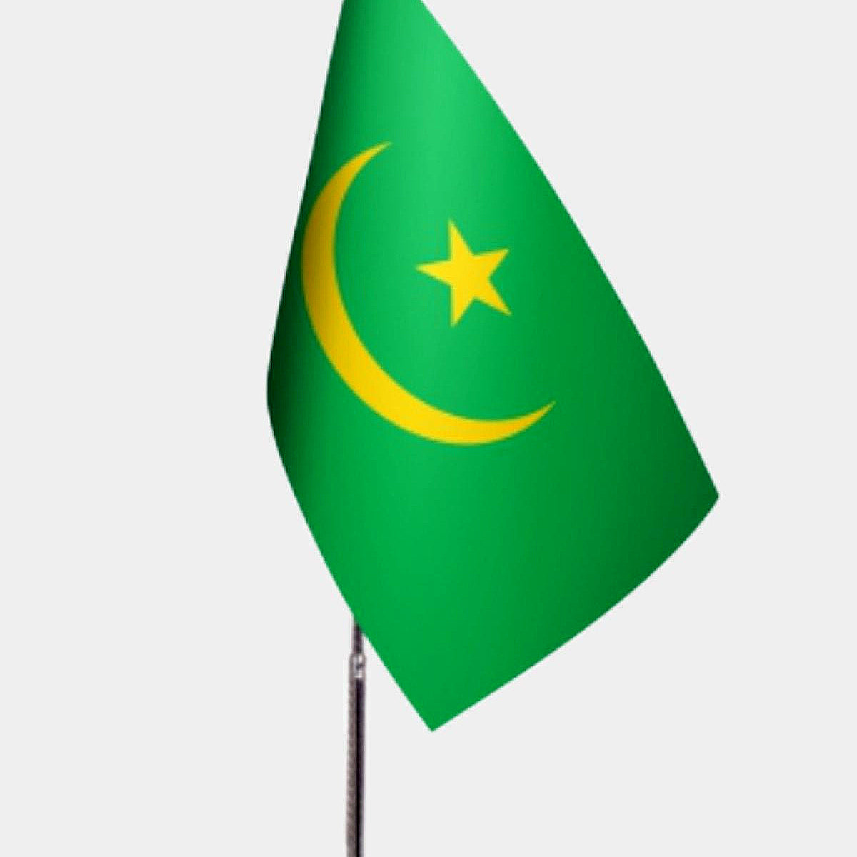 Mauritania Desk Flag - Premium Double-Layer Satin with Chrome L-Shaped Stand | Professional Quality Country Desk Flag for Government Offices and Institutions