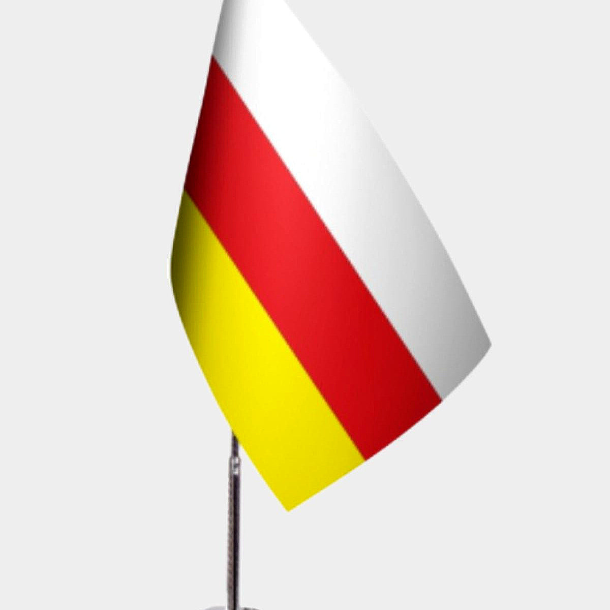 North Ossetia Desk Flag - Premium Double-Layer Satin with Chrome L-Shaped Stand | Professional Quality Country Desk Flag for Government Offices and Institutions