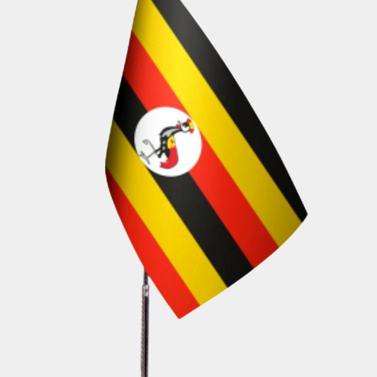 Uganda Desk Flag - Premium Double-Layer Satin with Chrome L-Shaped Stand | Professional Quality Country Desk Flag for Government Offices and Institutions