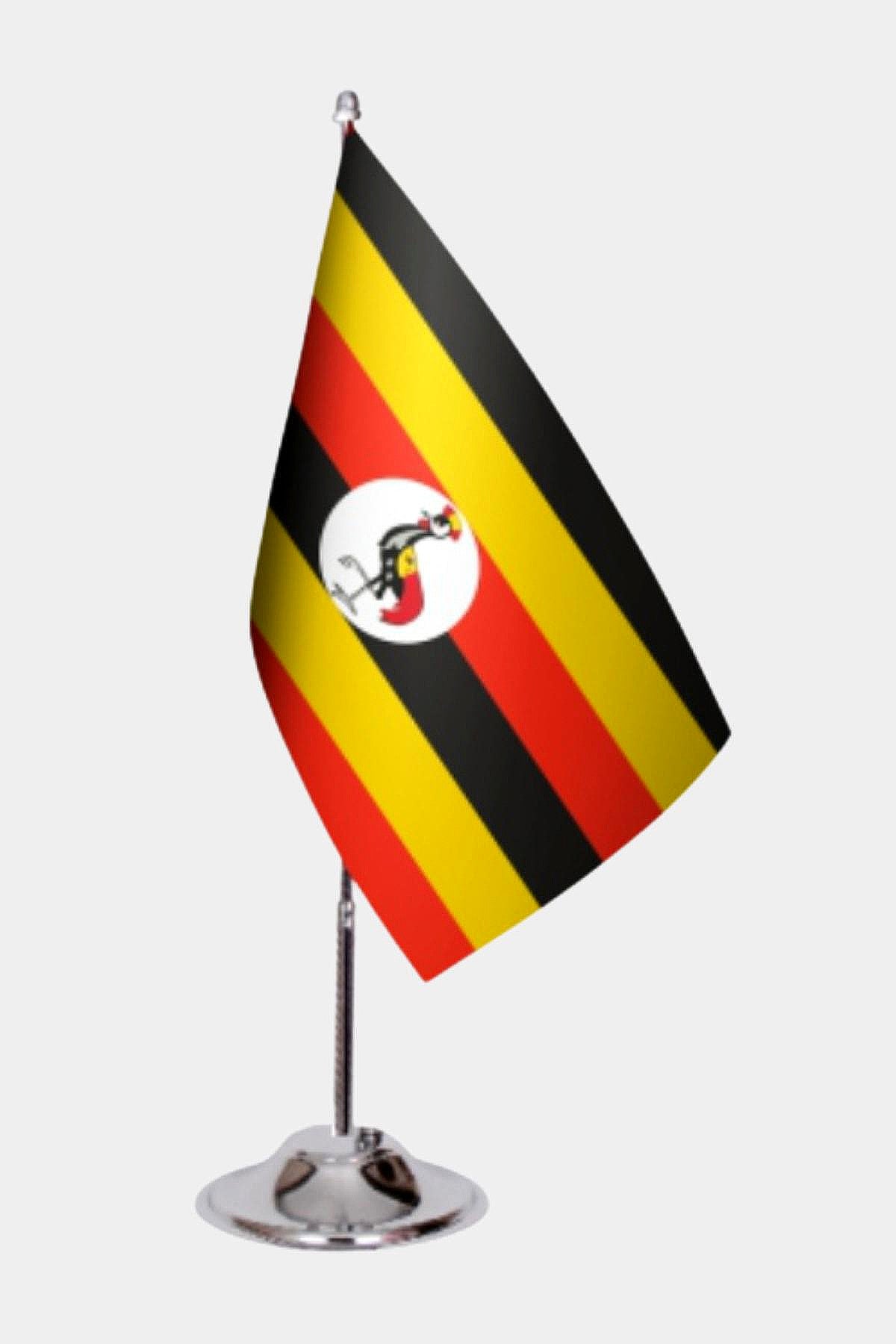 Uganda Desk Flag - Premium Double-Layer Satin with Chrome L-Shaped Stand | Professional Quality Country Desk Flag for Government Offices and Institutions