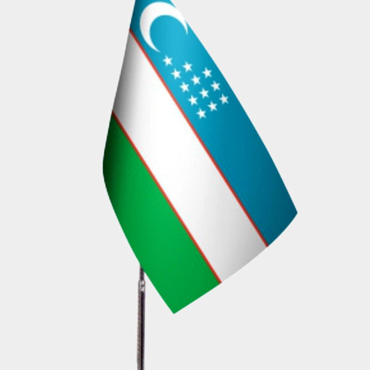 Uzbekistan Desk Flag - Premium Double-Layer Satin with Chrome L-Shaped Stand | Professional Quality Country Desk Flag for Government Offices and Institutions