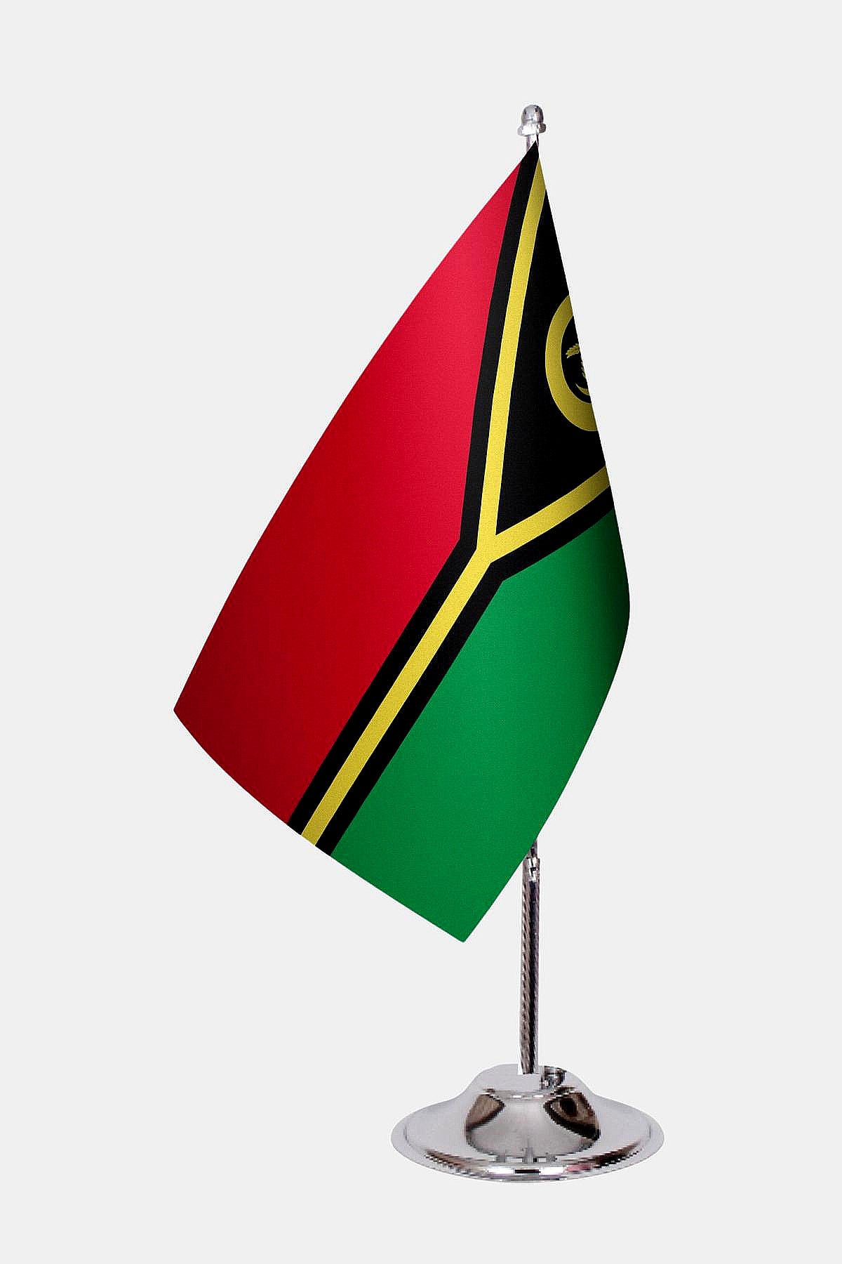 Vanuatu Desk Flag - Premium Double-Layer Satin with Chrome L-Shaped Stand | Professional Quality Country Desk Flag for Government Offices and Institutions