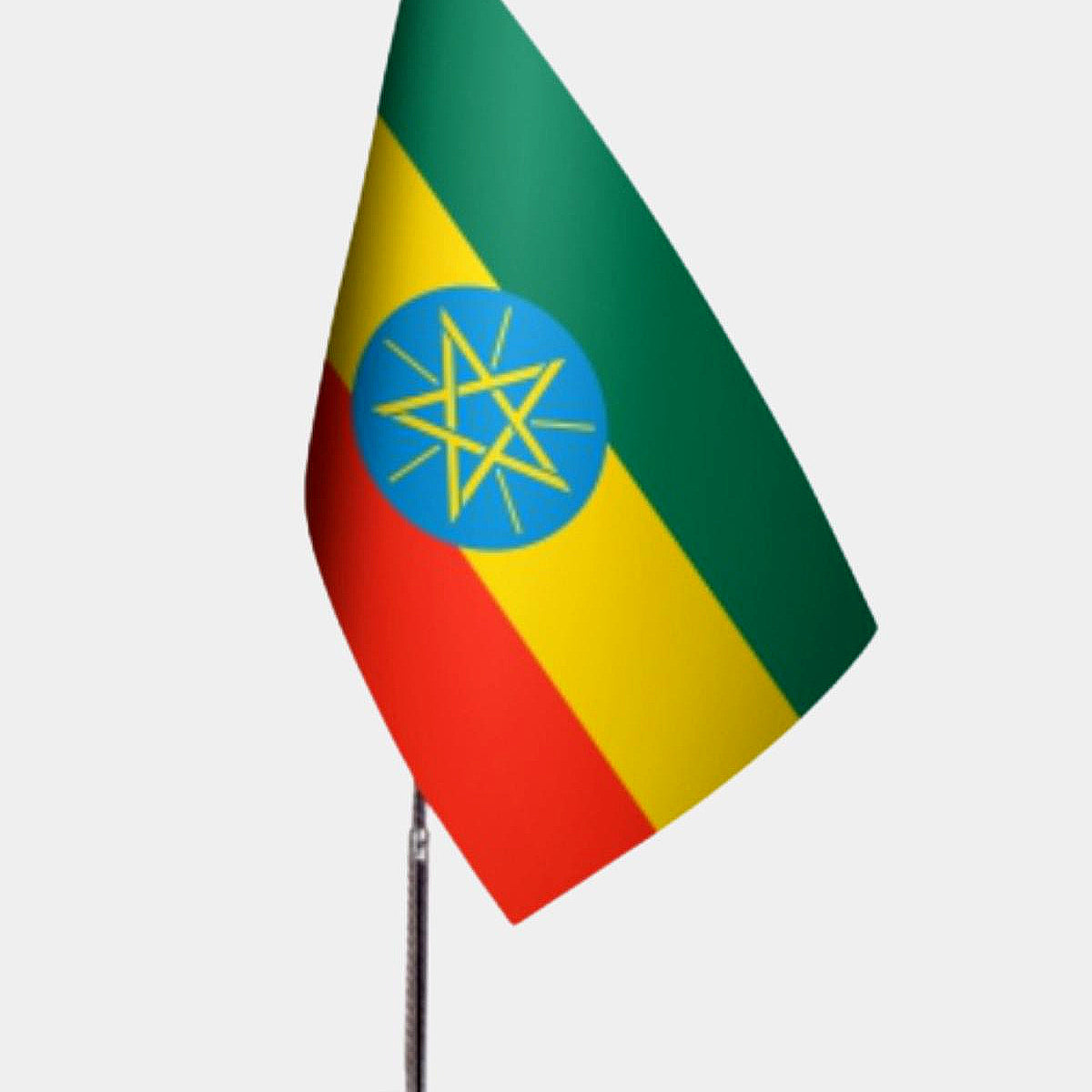 Ethiopia Desk Flag - Premium Double-Layer Satin with Chrome L-Shaped Stand | Professional Quality Country Desk Flag for Government Offices and Institutions