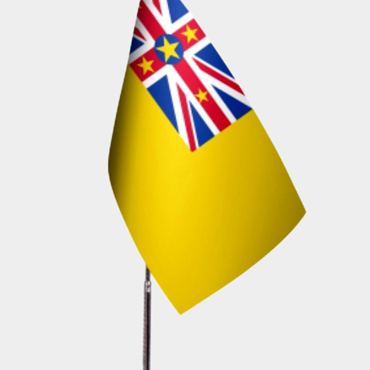 Niue Desk Flag - Premium Double-Layer Satin with Chrome L-Shaped Stand | Professional Quality Country Desk Flag for Government Offices and Institutions