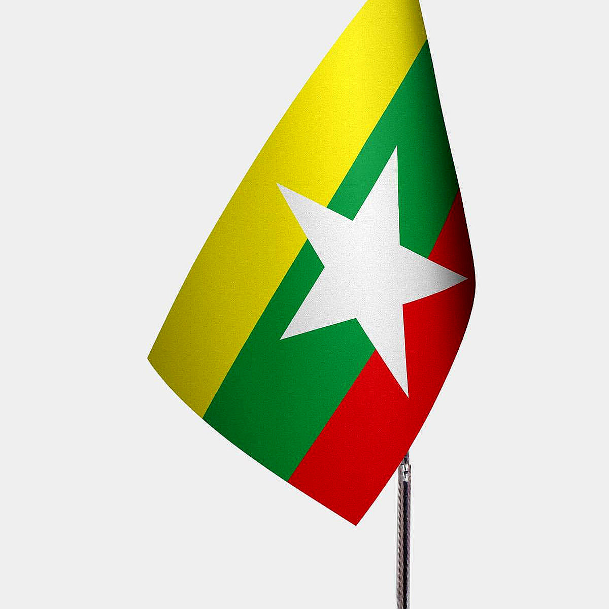 Myanmar Desk Flag - Premium Double-Layer Satin with Chrome L-Shaped Stand | Professional Quality Country Desk Flag for Government Offices and Institutions