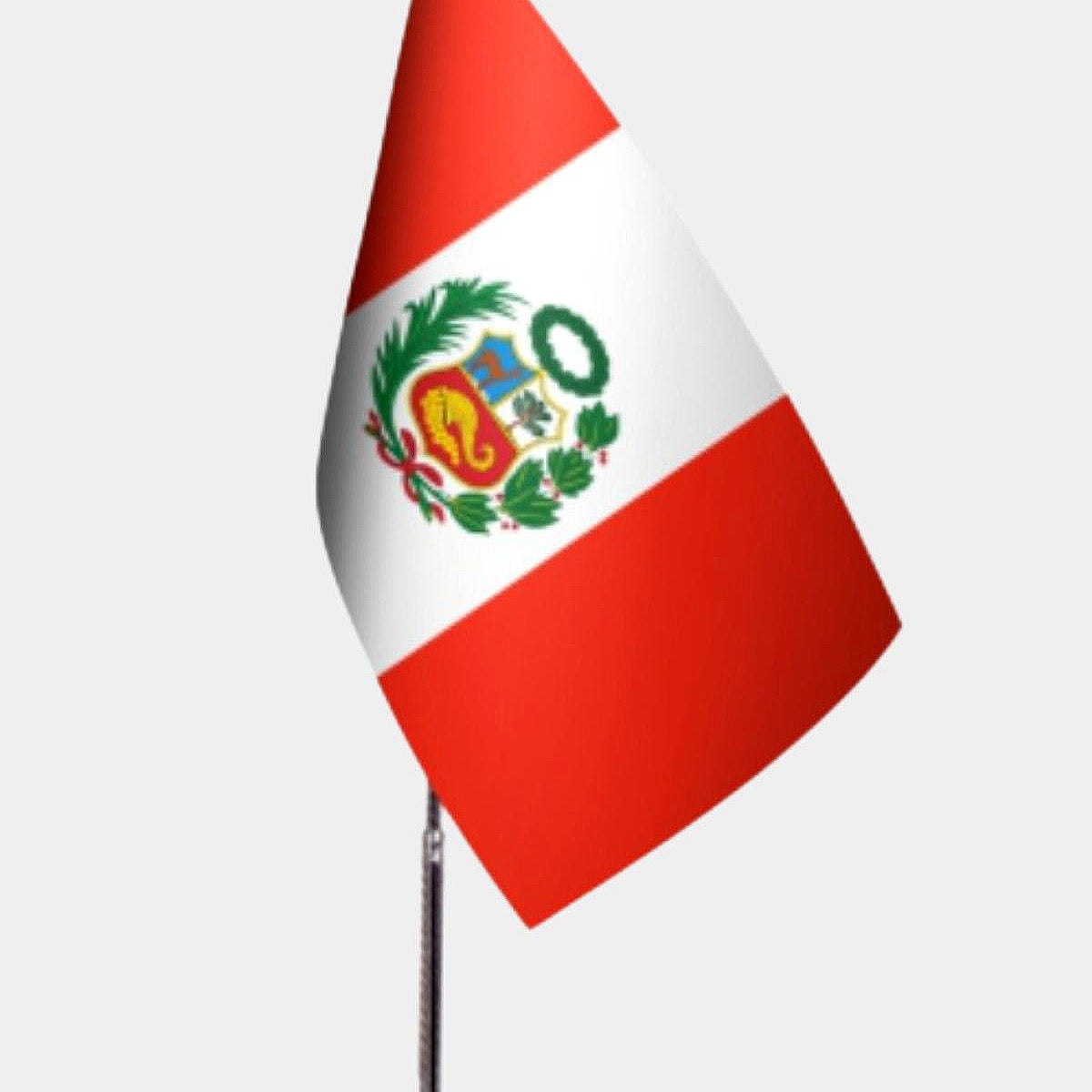 Peru Desk Flag - Premium Double-Layer Satin with Chrome L-Shaped Stand | Professional Quality Country Desk Flag for Government Offices and Institutions