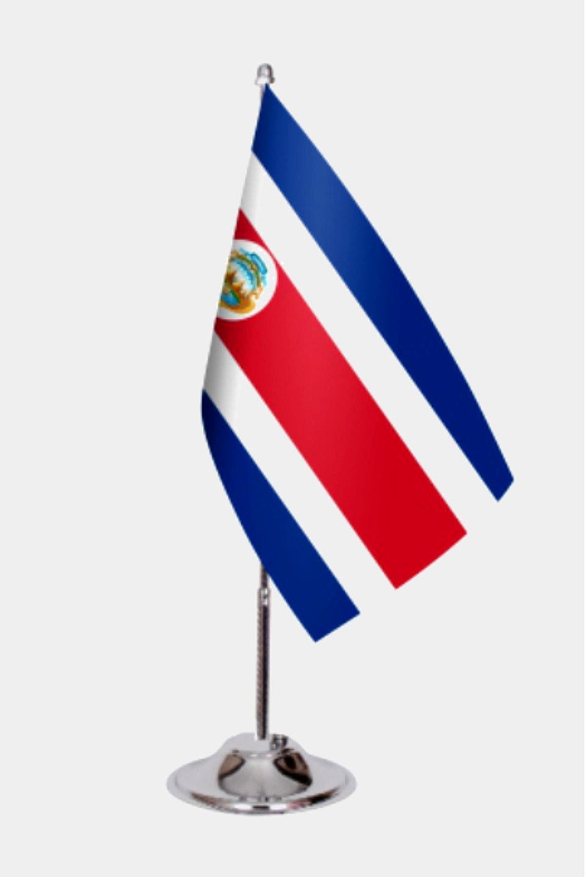 Costa Rica Desk Flag - Premium Double-Layer Satin with Chrome L-Shaped Stand | Professional Quality Country Desk Flag for Government Offices and Institutions
