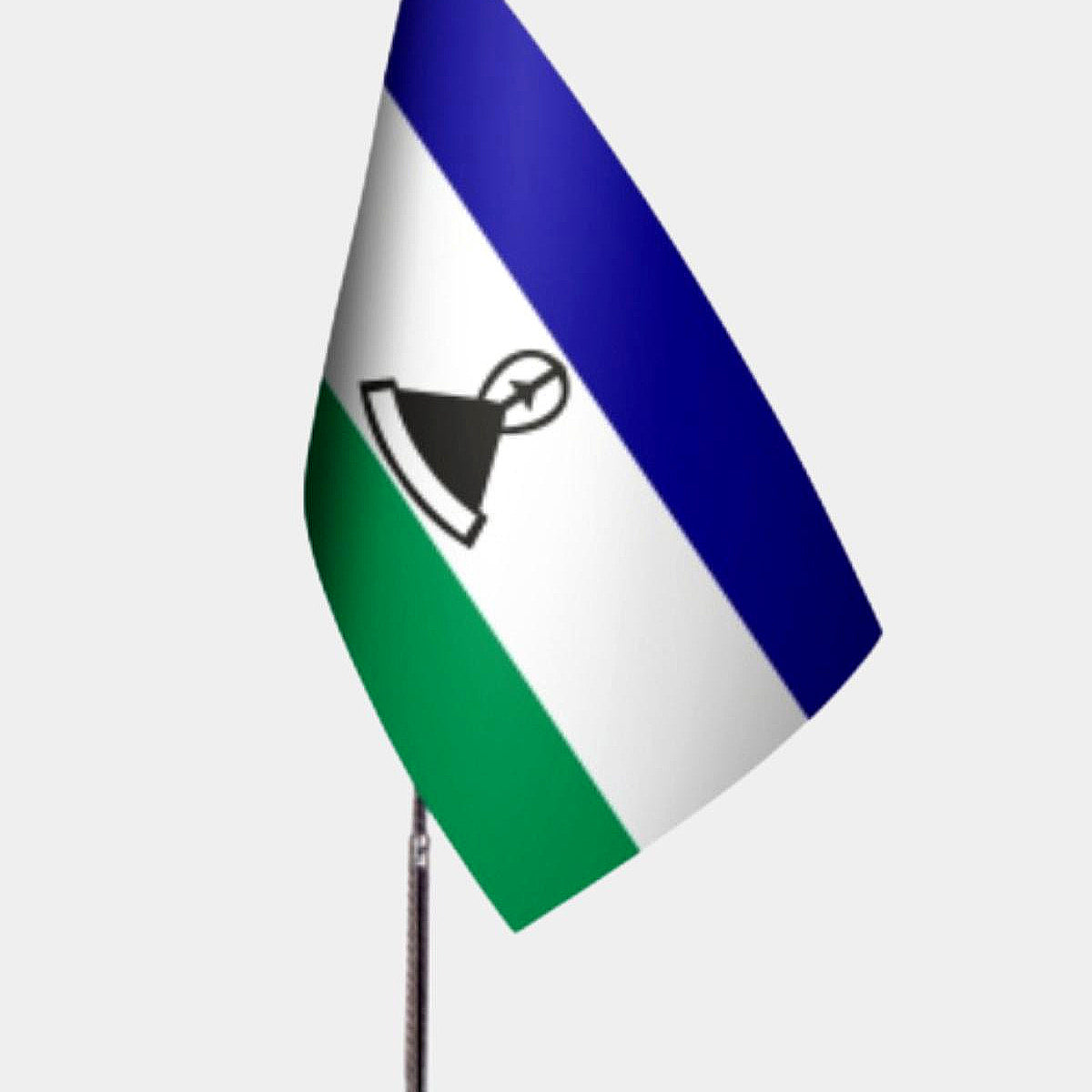 Lesotho Desk Flag - Premium Double-Layer Satin with Chrome L-Shaped Stand | Professional Quality Country Desk Flag for Government Offices and Institutions