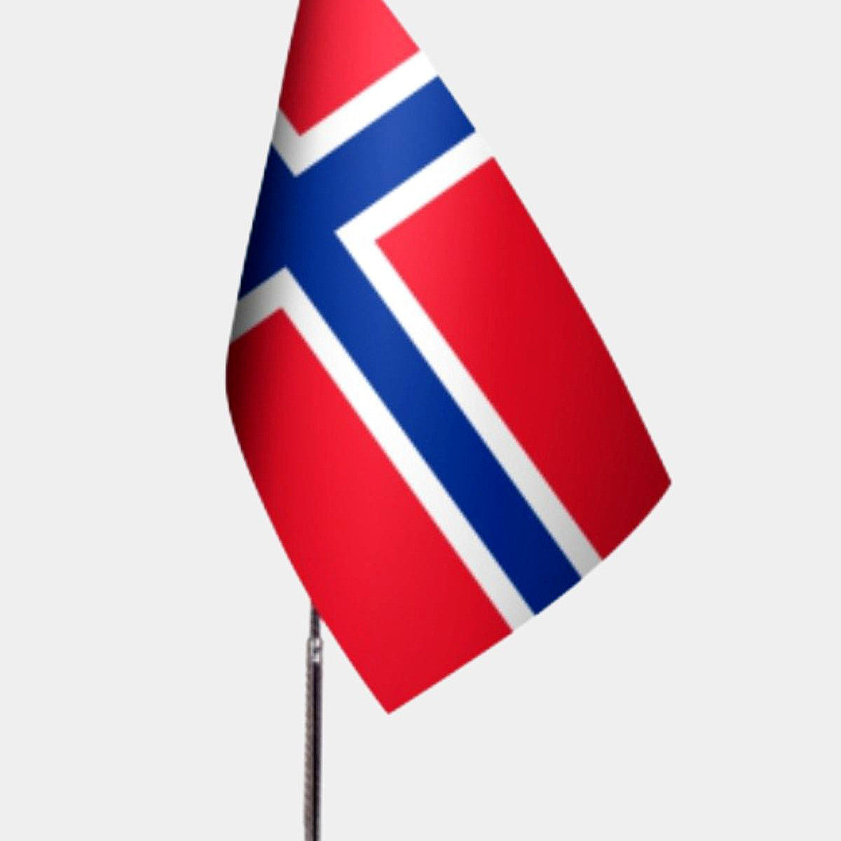Norway Desk Flag - Premium Double-Layer Satin with Chrome L-Shaped Stand | Professional Quality Country Desk Flag for Government Offices and Institutions