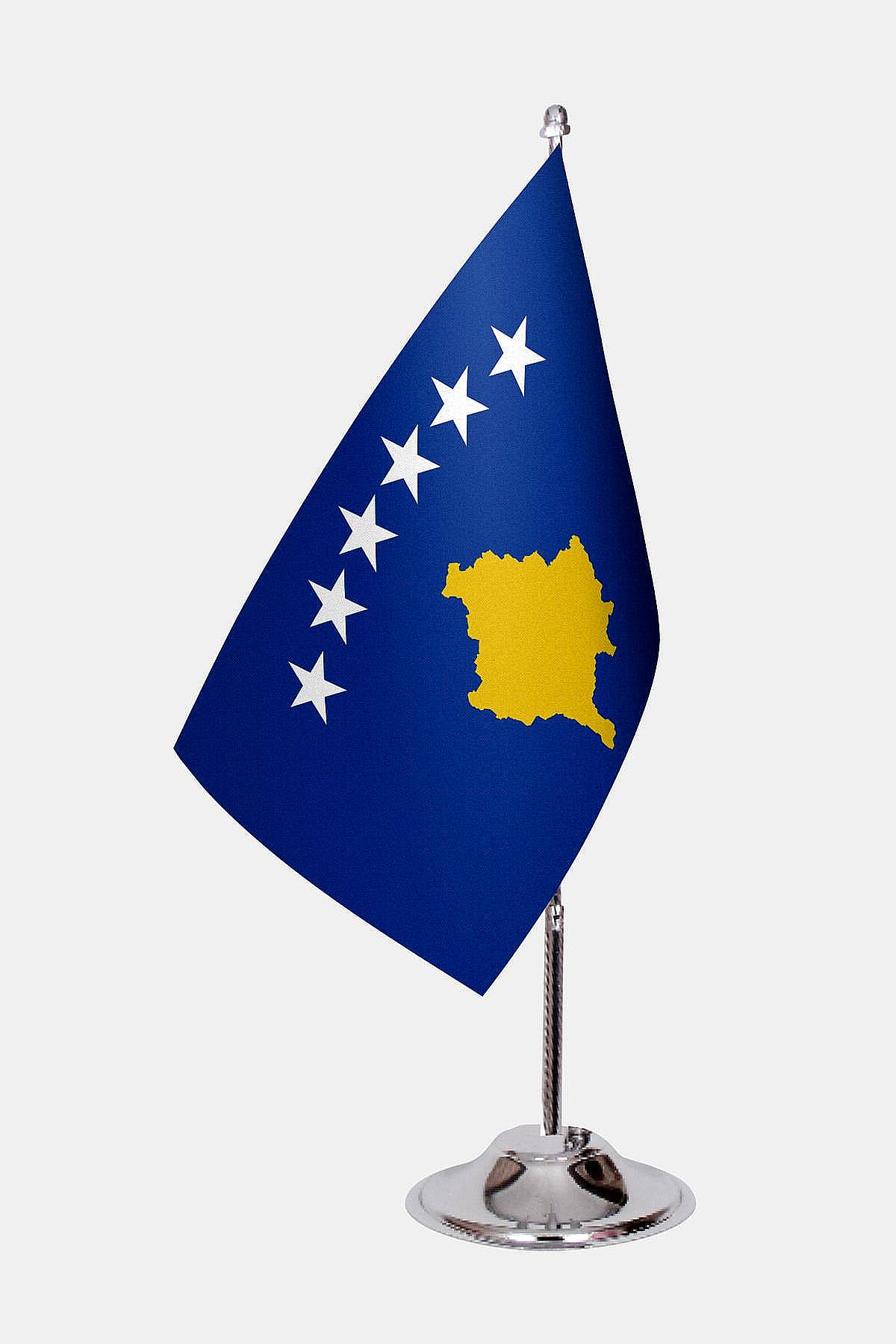 Kosovo Desk Flag - Premium Double-Layer Satin with Chrome L-Shaped Stand | Professional Quality Country Desk Flag for Government Offices and Institutions