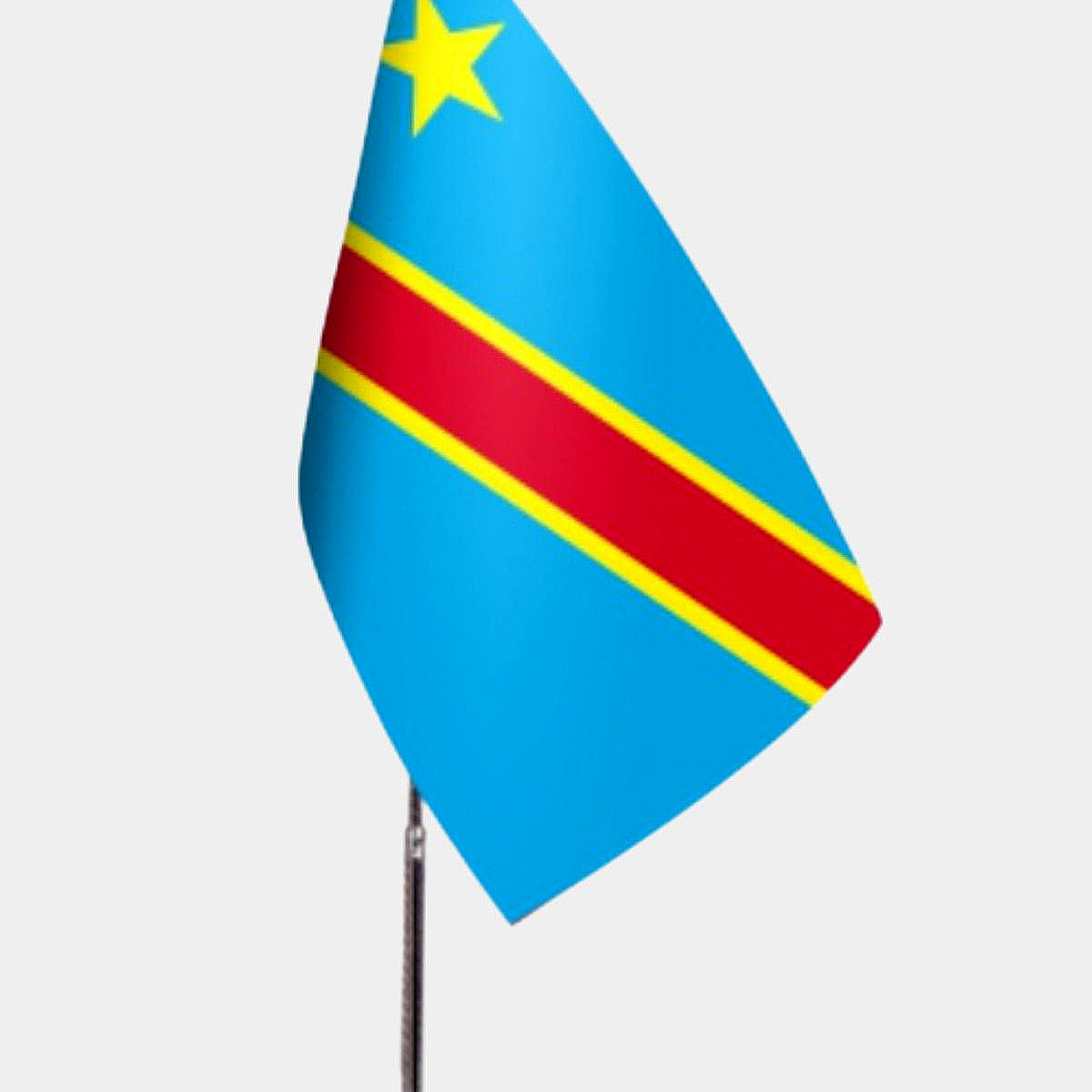 Democratic Republic of Congo Desk Flag - Premium Double-Layer Satin with Chrome L-Shaped Stand | Professional Quality Country Desk Flag for Government Offices and Institutions