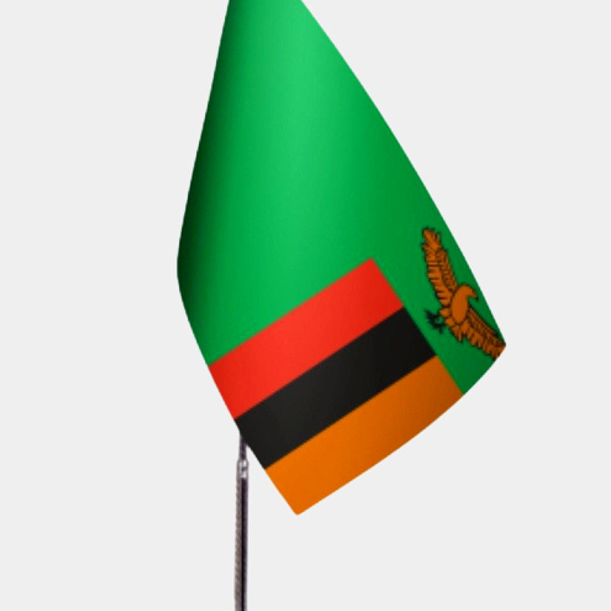 Zambia Desk Flag - Premium Double-Layer Satin with Chrome L-Shaped Stand | Professional Quality Country Desk Flag for Government Offices and Institutions