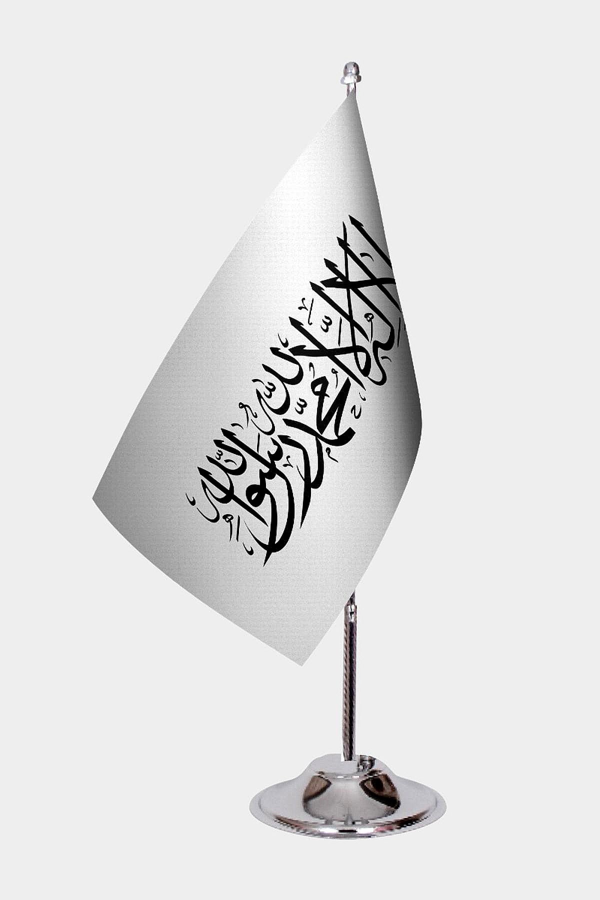 Islamic Emirate of Afghanistan Desk Flag - Premium Double-Layer Satin with Chrome L-Shaped Stand | Professional Quality Country Desk Flag for Government Offices and Institutions