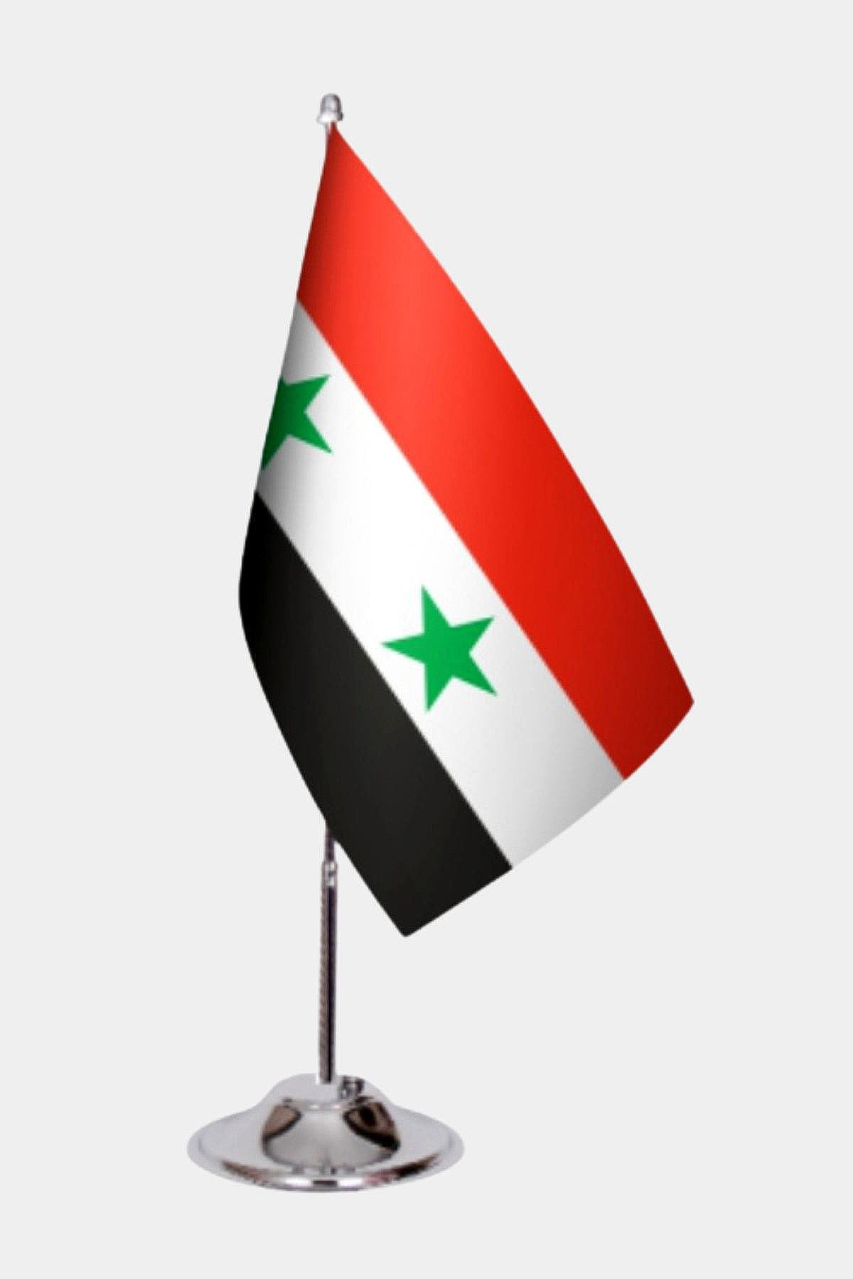 Syria Old Desk Flag - Premium Double-Layer Satin with Chrome L-Shaped Stand | Professional Quality Country Desk Flag for Government Offices and Institutions