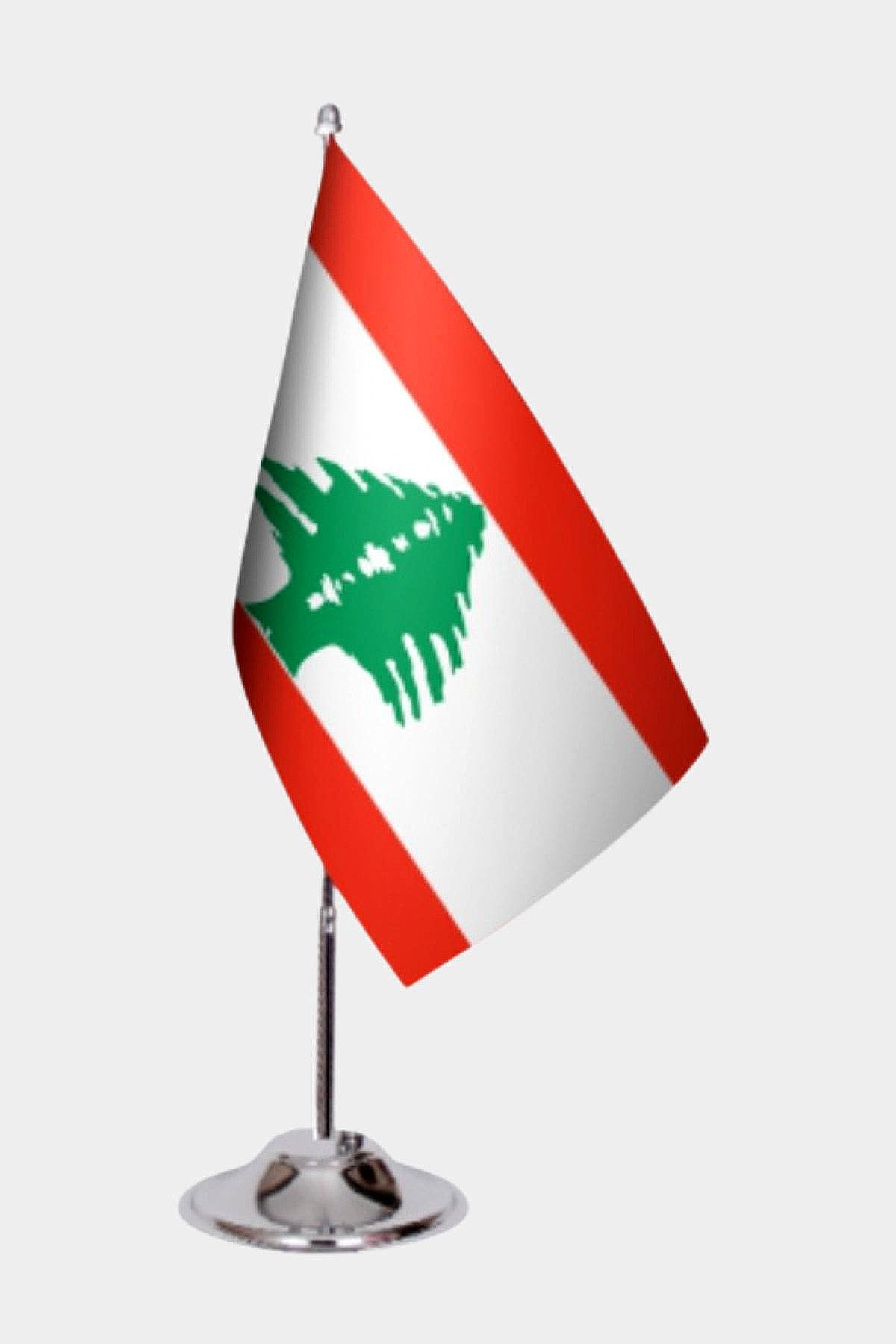Lebanon Desk Flag - Premium Double-Layer Satin with Chrome L-Shaped Stand | Professional Quality Country Desk Flag for Government Offices and Institutions