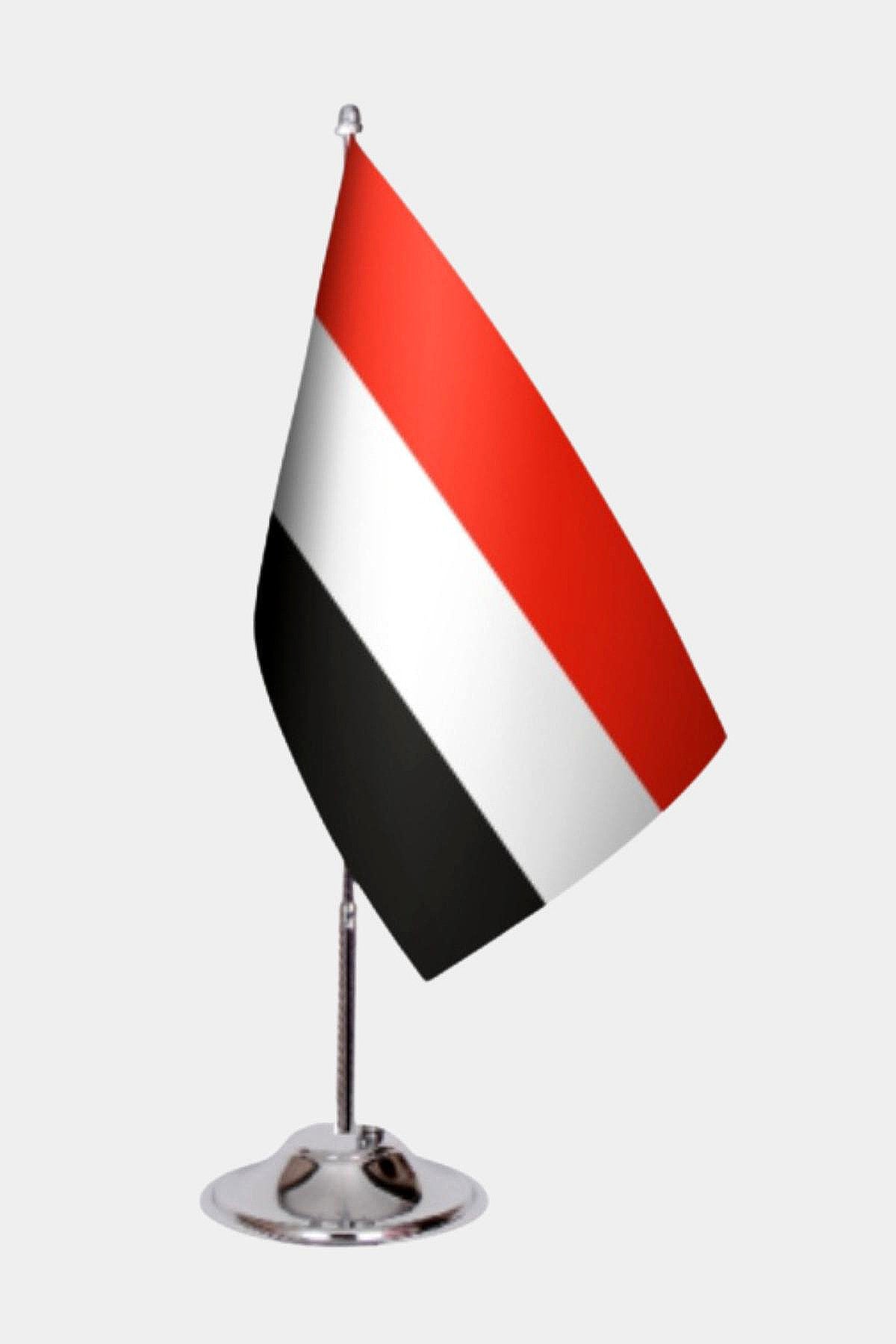 Yemen Desk Flag - Premium Double-Layer Satin with Chrome L-Shaped Stand | Professional Quality Country Desk Flag for Government Offices and Institutions