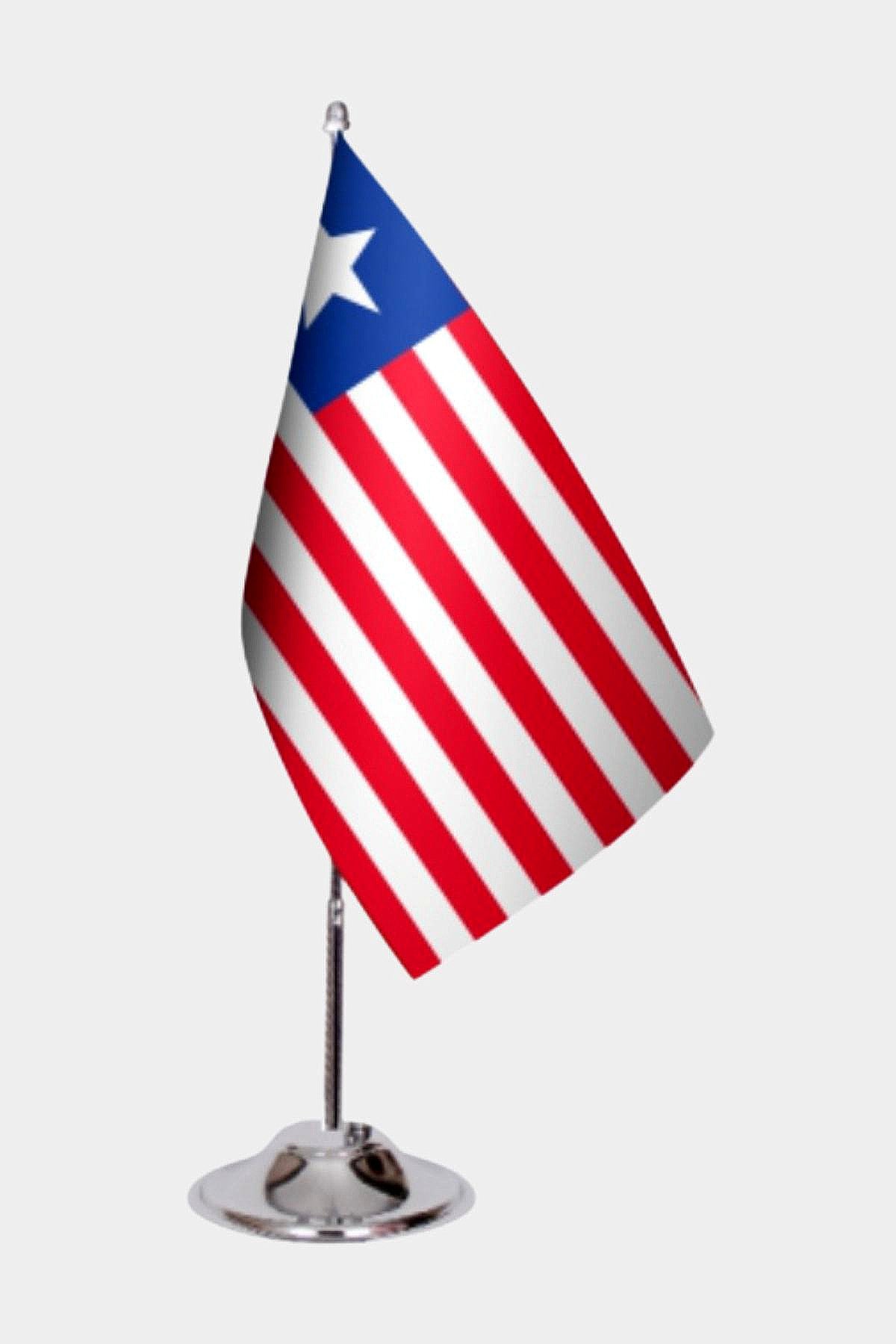 Liberia Desk Flag - Premium Double-Layer Satin with Chrome L-Shaped Stand | Professional Quality Country Desk Flag for Government Offices and Institutions