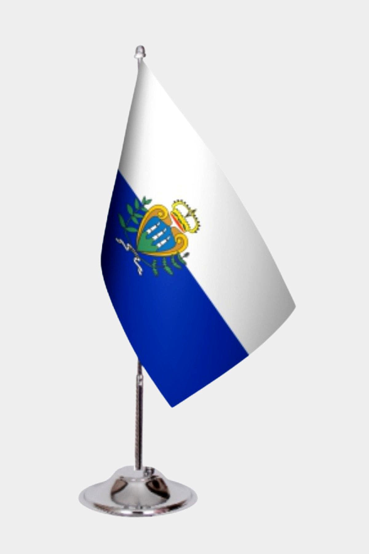 San Marino Desk Flag - Premium Double-Layer Satin with Chrome L-Shaped Stand | Professional Quality Country Desk Flag for Government Offices and Institutions
