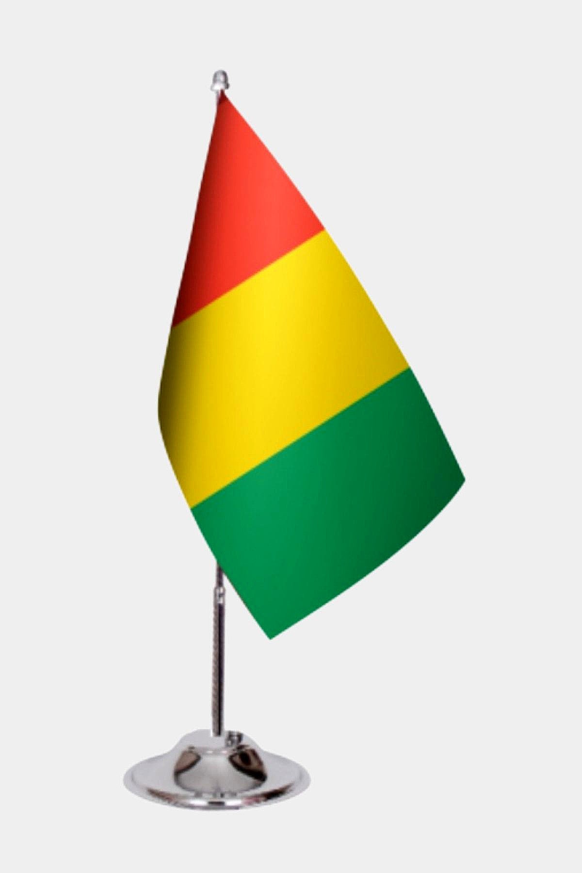 Guinea Desk Flag - Premium Double-Layer Satin with Chrome L-Shaped Stand | Professional Quality Country Desk Flag for Government Offices and Institutions