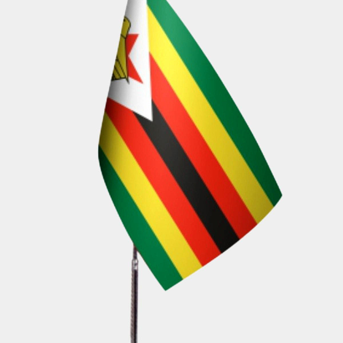 Zimbabwe Desk Flag - Premium Double-Layer Satin with Chrome L-Shaped Stand | Professional Quality Country Desk Flag for Government Offices and Institutions