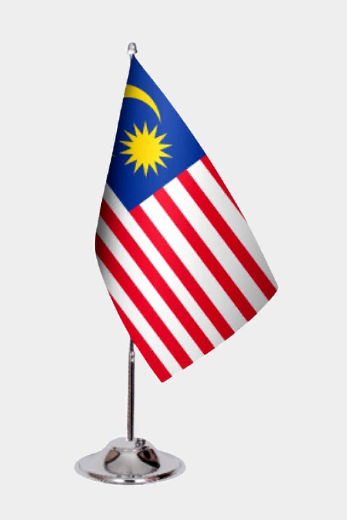 Malaysia Desk Flag - Premium Double-Layer Satin with Chrome L-Shaped Stand | Professional Quality Country Desk Flag for Government Offices and Institutions
