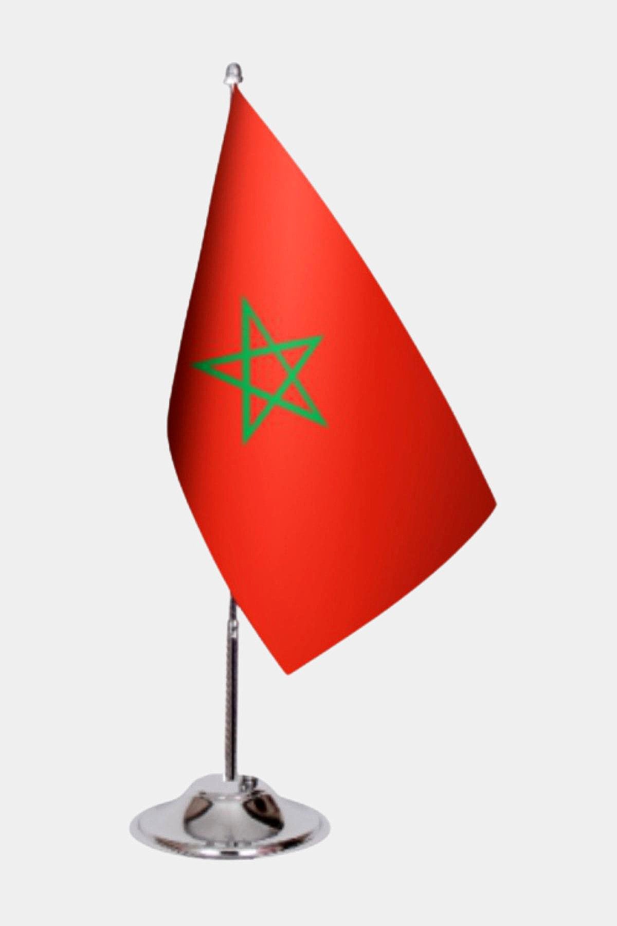 Morocco Desk Flag - Premium Double-Layer Satin with Chrome L-Shaped Stand | Professional Quality Country Desk Flag for Government Offices and Institutions