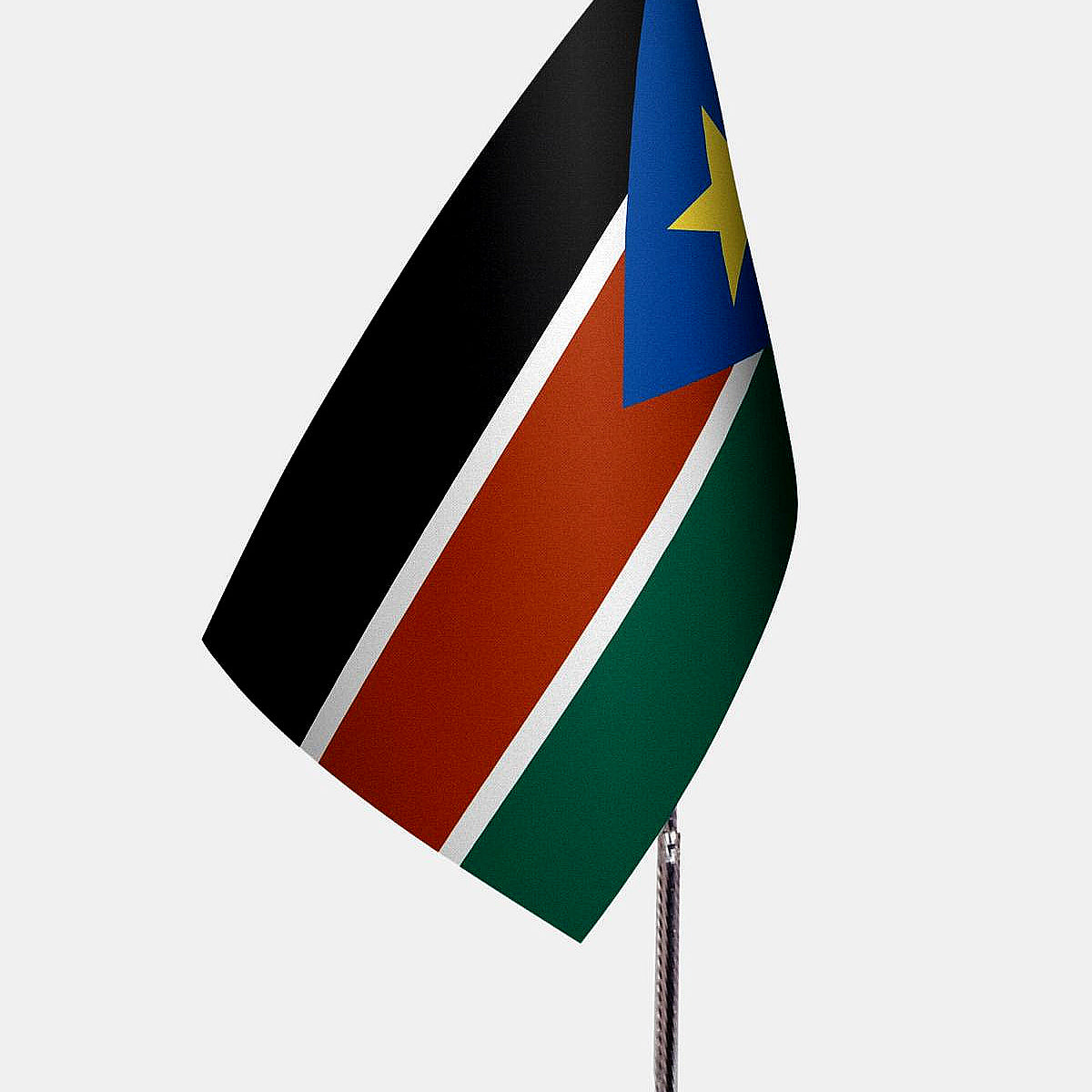 South Sudan Desk Flag - Premium Double-Layer Satin with Chrome L-Shaped Stand | Professional Quality Country Desk Flag for Government Offices and Institutions