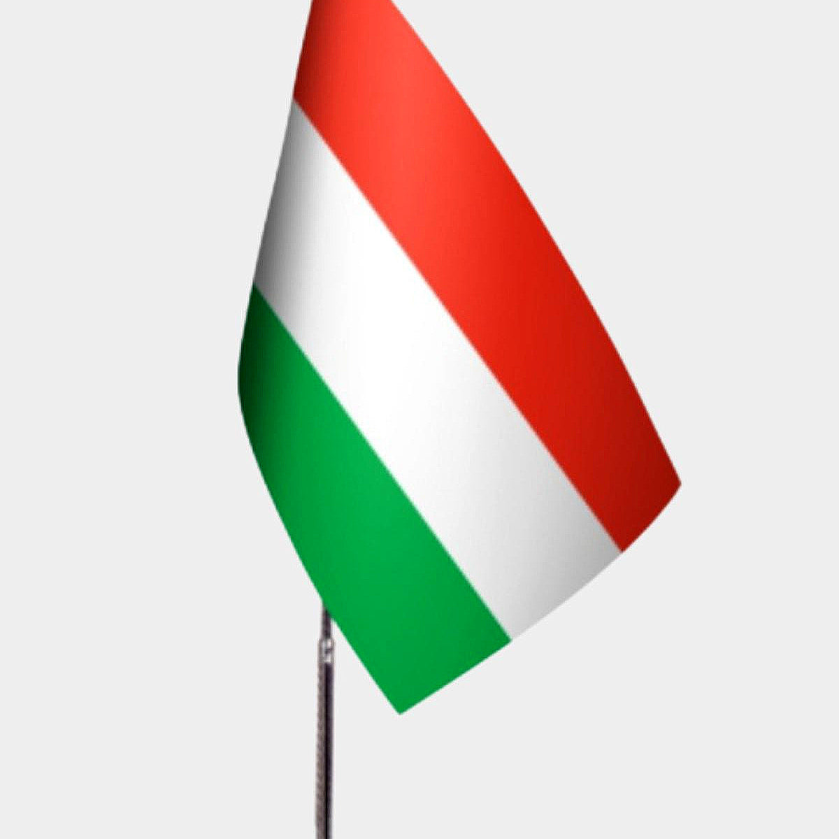 Hungary Desk Flag - Premium Double-Layer Satin with Chrome L-Shaped Stand | Professional Quality Country Desk Flag for Government Offices and Institutions