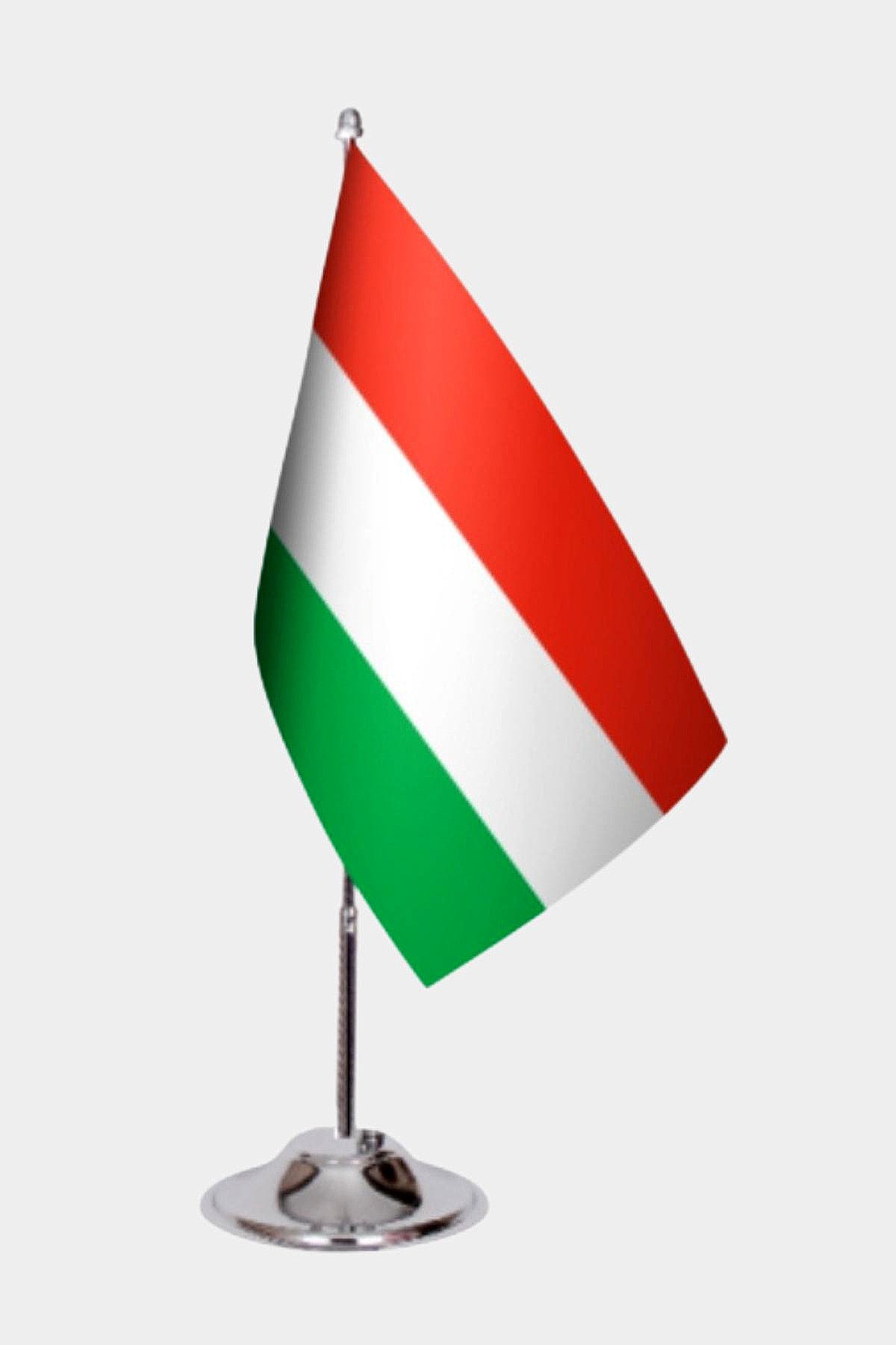 Hungary Desk Flag - Premium Double-Layer Satin with Chrome L-Shaped Stand | Professional Quality Country Desk Flag for Government Offices and Institutions