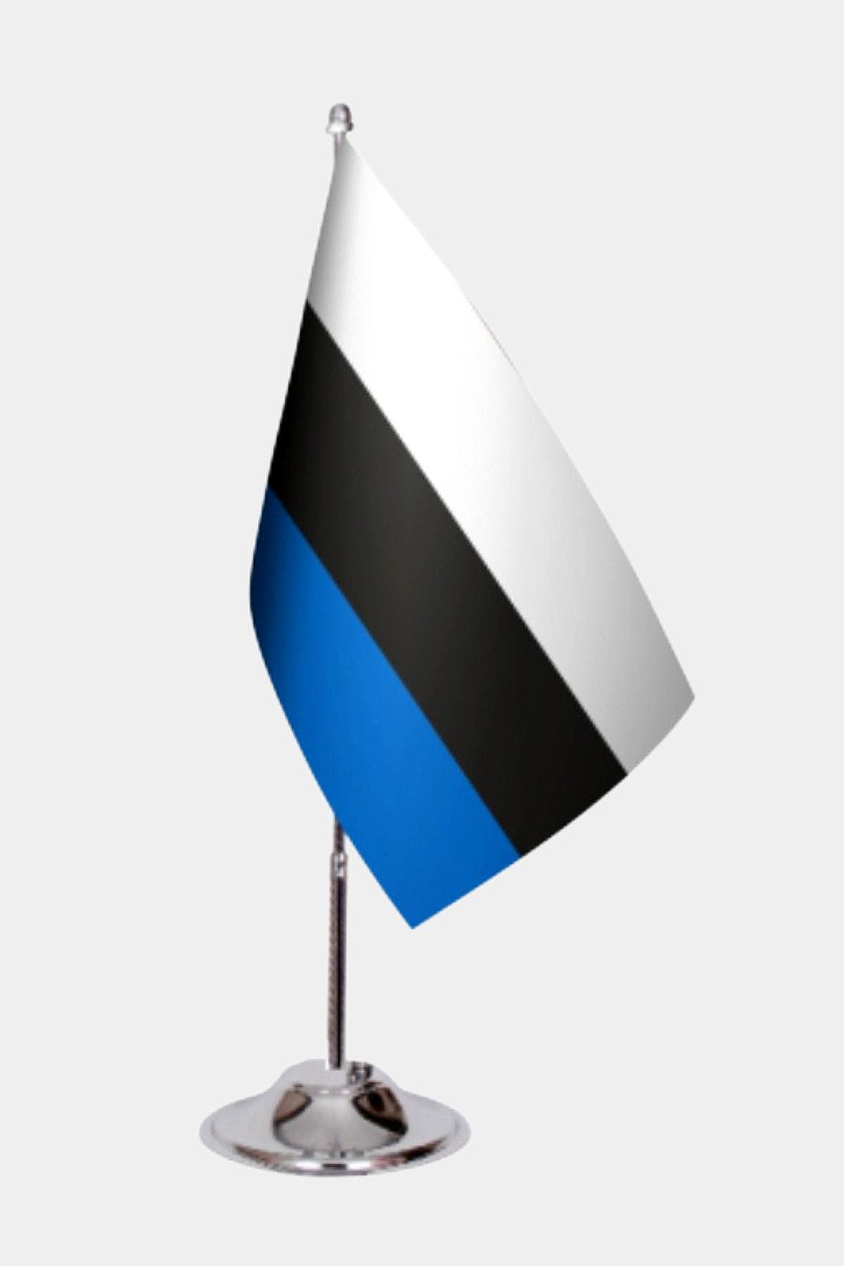 Estonia Desk Flag - Premium Double-Layer Satin with Chrome L-Shaped Stand | Professional Quality Country Desk Flag for Government Offices and Institutions