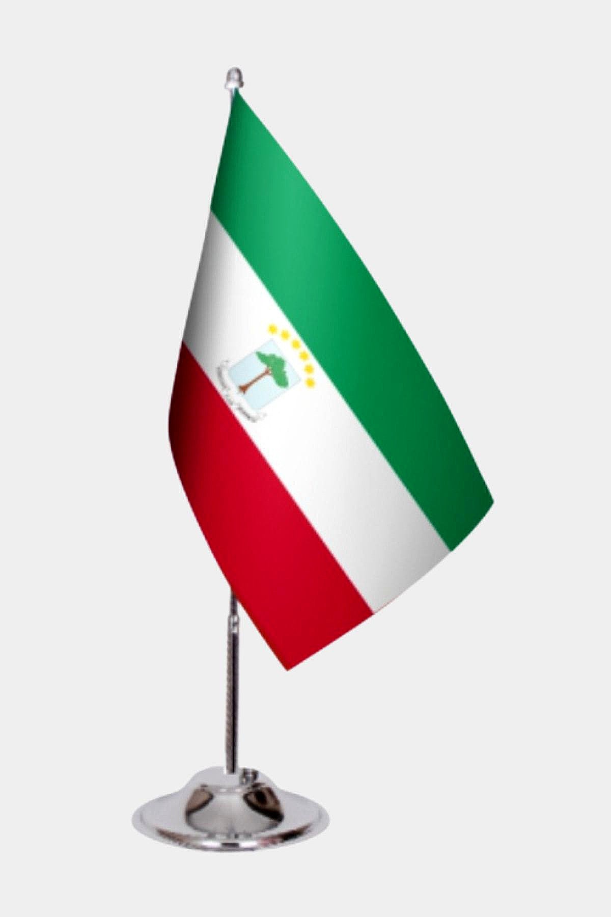 Equatorial Guinea Desk Flag - Premium Double-Layer Satin with Chrome L-Shaped Stand | Professional Quality Country Desk Flag for Government Offices and Institutions