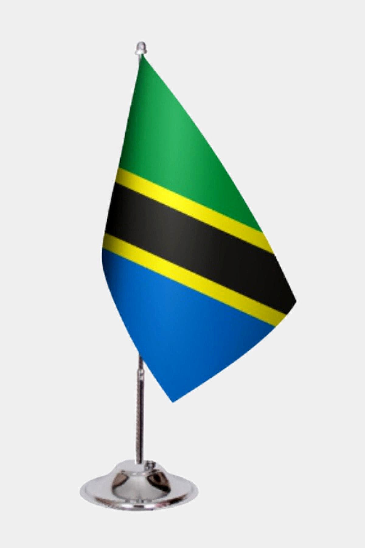 Tanzania Desk Flag - Premium Double-Layer Satin with Chrome L-Shaped Stand | Professional Quality Country Desk Flag for Government Offices and Institutions