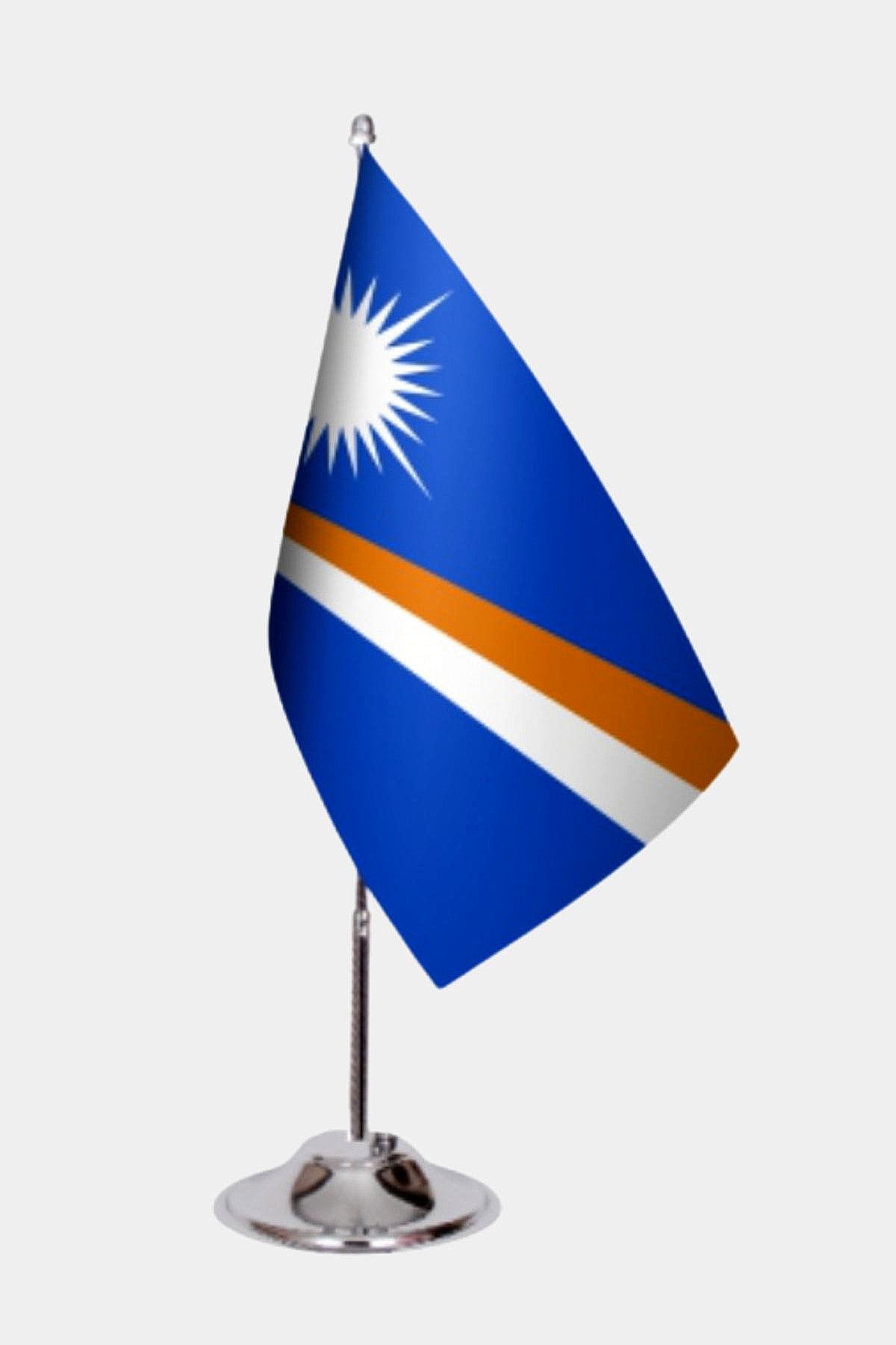 Marshall Islands Desk Flag - Premium Double-Layer Satin with Chrome L-Shaped Stand | Professional Quality Country Desk Flag for Government Offices and Institutions