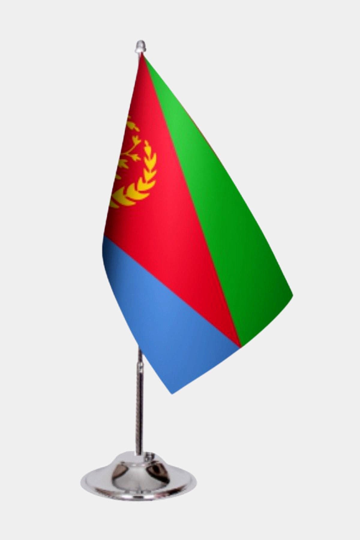 Eritrea Desk Flag - Premium Double-Layer Satin with Chrome L-Shaped Stand | Professional Quality Country Desk Flag for Government Offices and Institutions