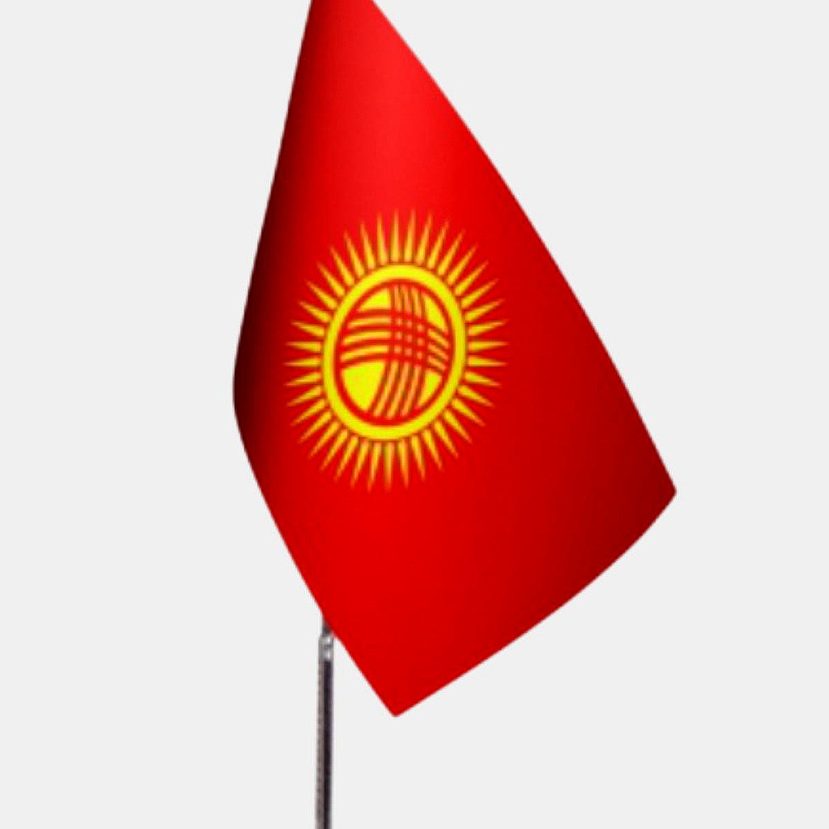 Kyrgyzstan Desk Flag - Premium Double-Layer Satin with Chrome L-Shaped Stand | Professional Quality Country Desk Flag for Government Offices and Institutions