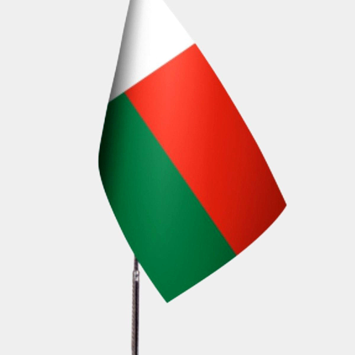 Madagascar Desk Flag - Premium Double-Layer Satin with Chrome L-Shaped Stand | Professional Quality Country Desk Flag for Government Offices and Institutions