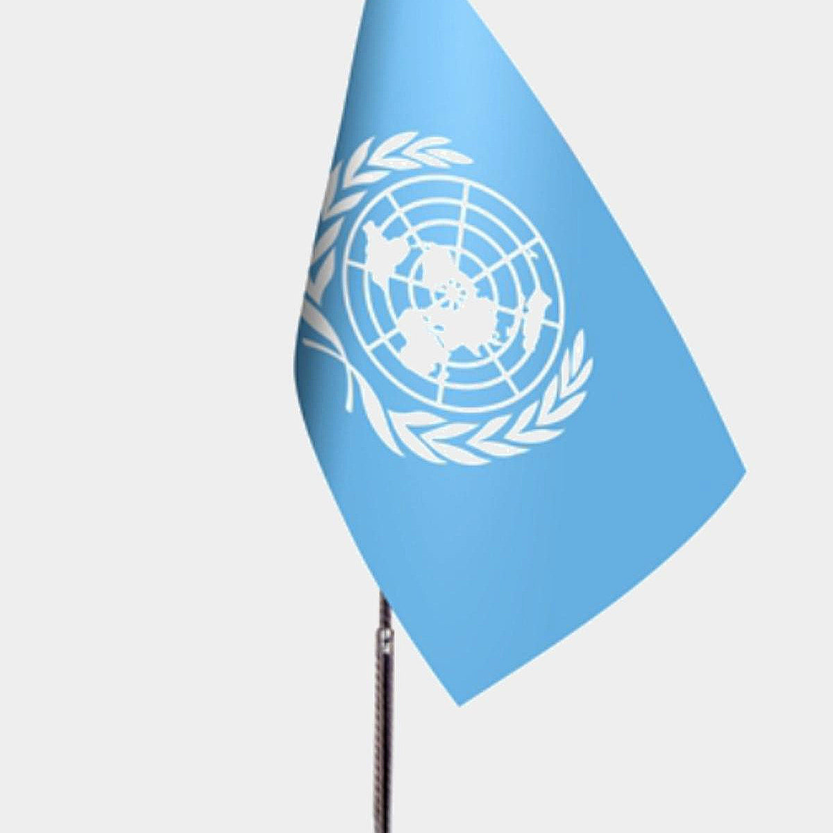 United Nations Desk Flag - Premium Double-Layer Satin with Chrome L-Shaped Stand | Professional Quality Country Desk Flag for Government Offices and Institutions
