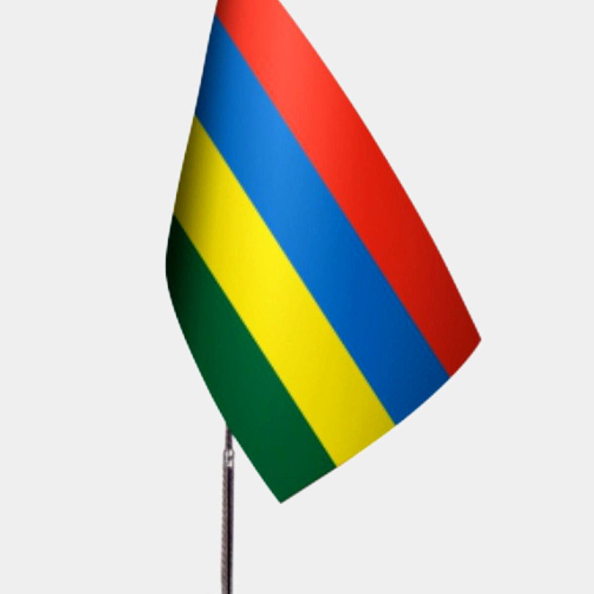 Mauritius Desk Flag - Premium Double-Layer Satin with Chrome L-Shaped Stand | Professional Quality Country Desk Flag for Government Offices and Institutions