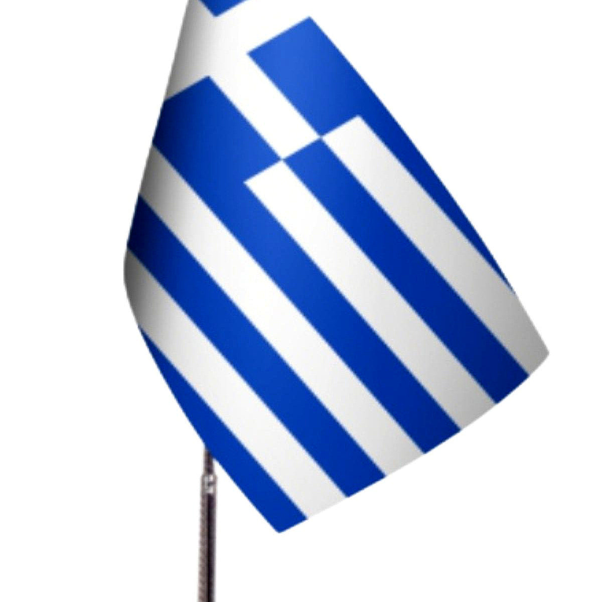 Greece Desk Flag - Premium Double-Layer Satin with Chrome L-Shaped Stand | Professional Quality Country Desk Flag for Government Offices and Institutions
