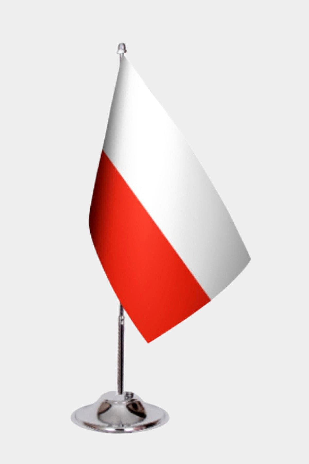 Poland Desk Flag - Premium Double-Layer Satin with Chrome L-Shaped Stand | Professional Quality Country Desk Flag for Government Offices and Institutions