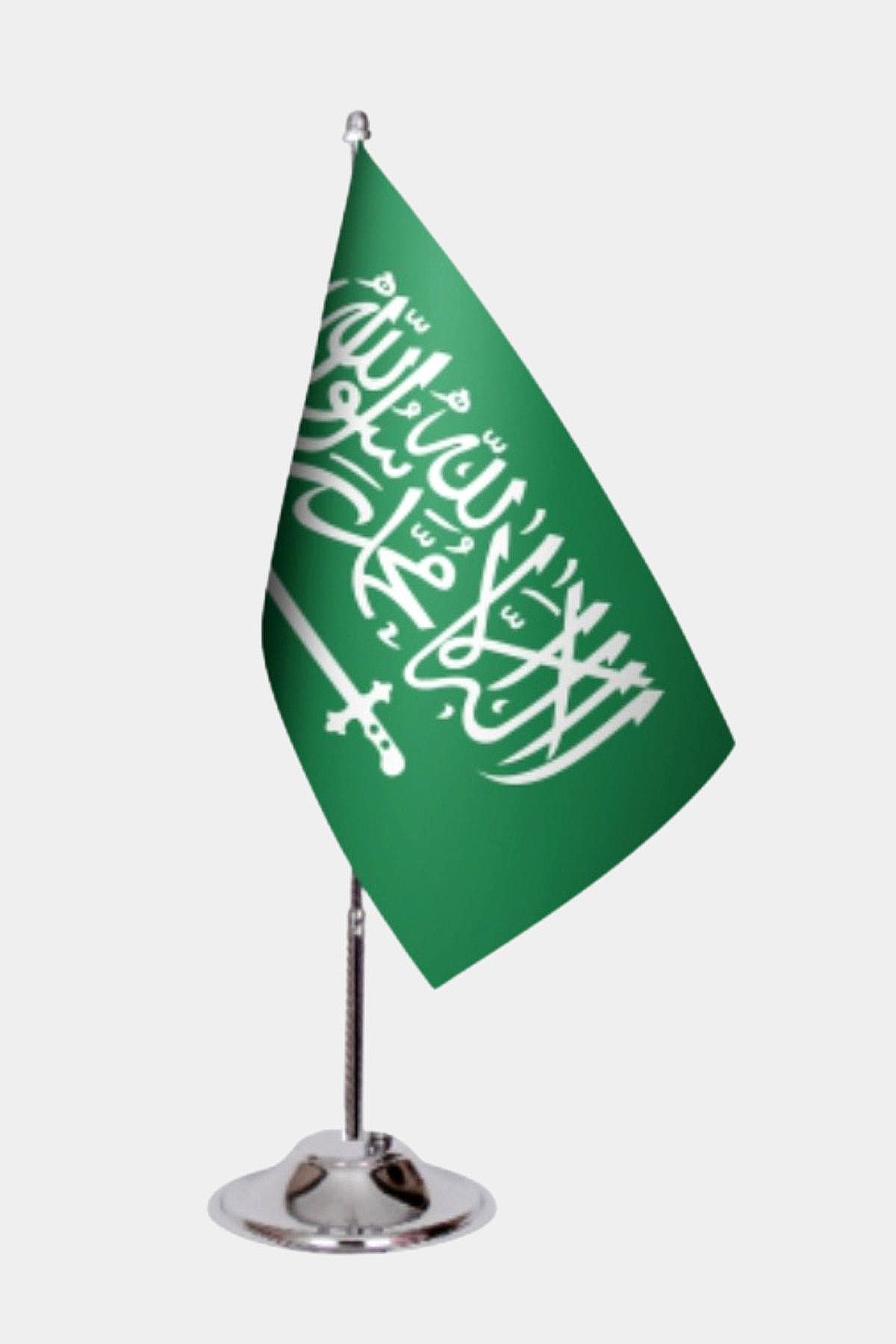 Saudi Arabia Desk Flag - Premium Double-Layer Satin with Chrome L-Shaped Stand | Professional Quality Country Desk Flag for Government Offices and Institutions