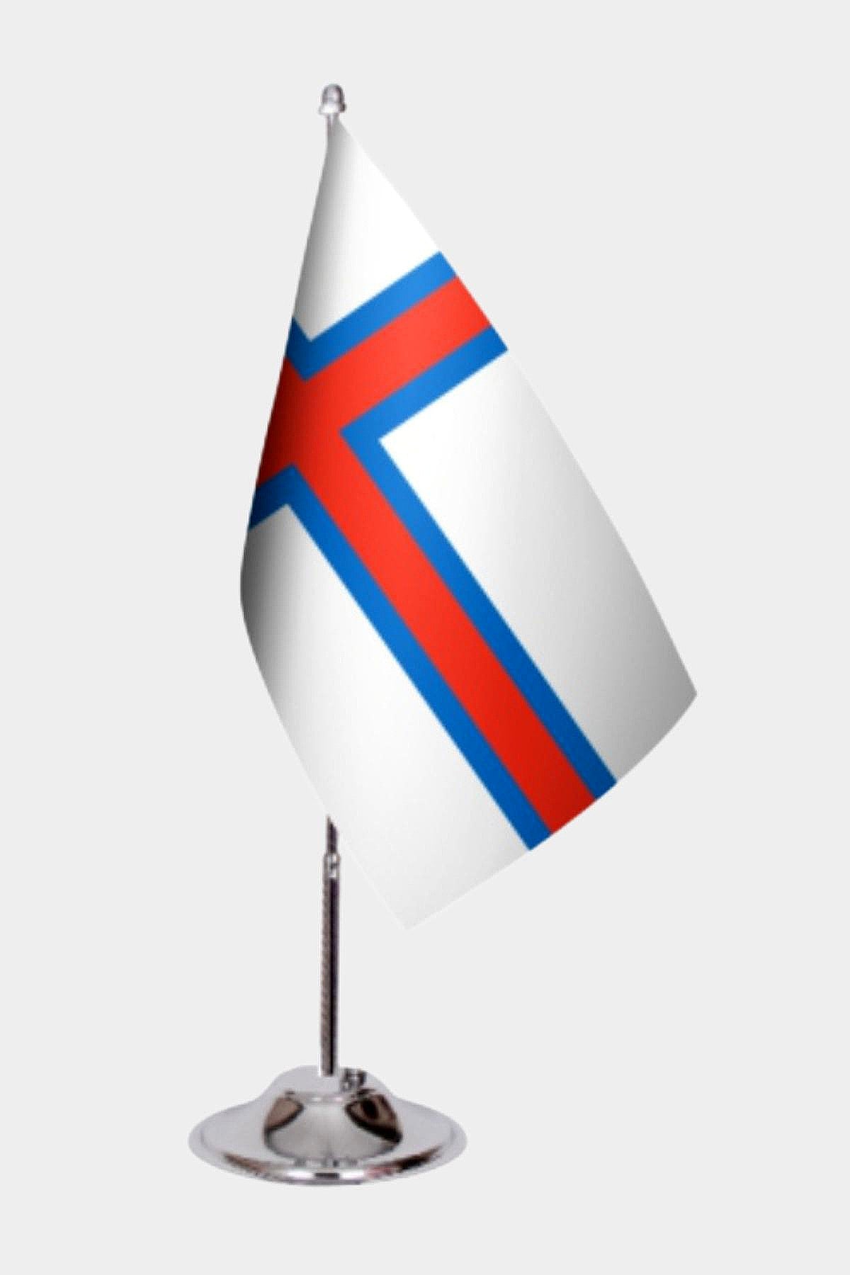 Faroe Islands Desk Flag - Premium Double-Layer Satin with Chrome L-Shaped Stand | Professional Quality Country Desk Flag for Government Offices and Institutions