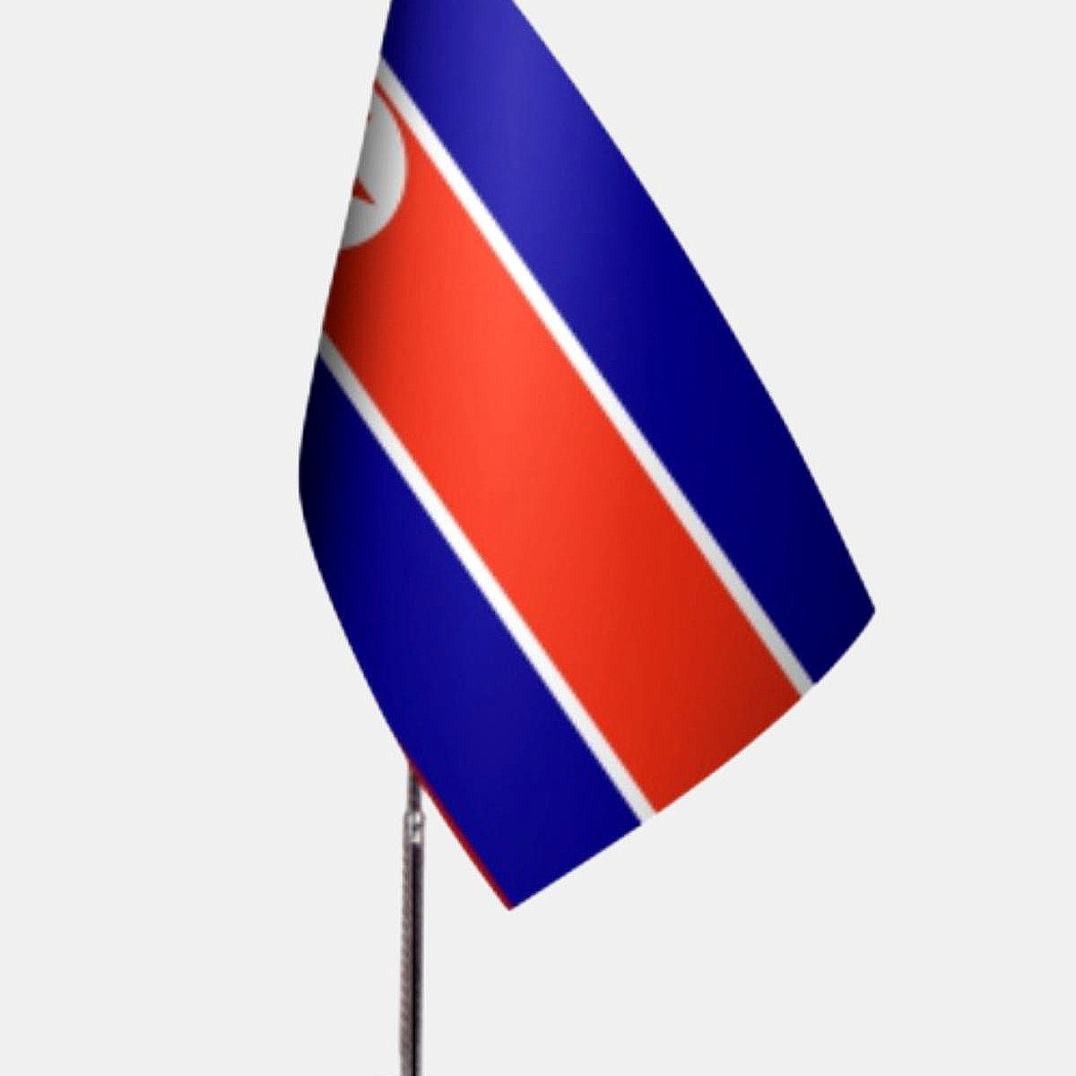 North Korea Desk Flag - Premium Double-Layer Satin with Chrome L-Shaped Stand | Professional Quality Country Desk Flag for Government Offices and Institutions