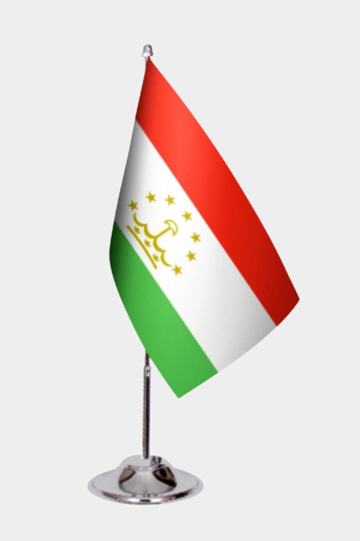 Tajikistan Desk Flag - Premium Double-Layer Satin with Chrome L-Shaped Stand | Professional Quality Country Desk Flag for Government Offices and Institutions