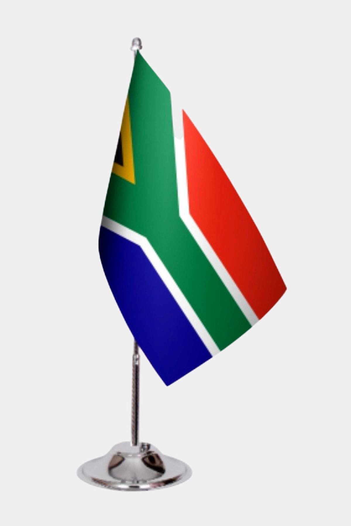 South Africa Desk Flag - Premium Double-Layer Satin with Chrome L-Shaped Stand | Professional Quality Country Desk Flag for Government Offices and Institutions