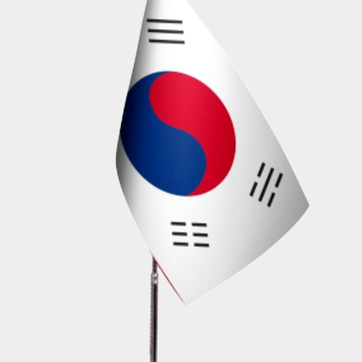 South Korea Desk Flag - Premium Double-Layer Satin with Chrome L-Shaped Stand | Professional Quality Country Desk Flag for Government Offices and Institutions