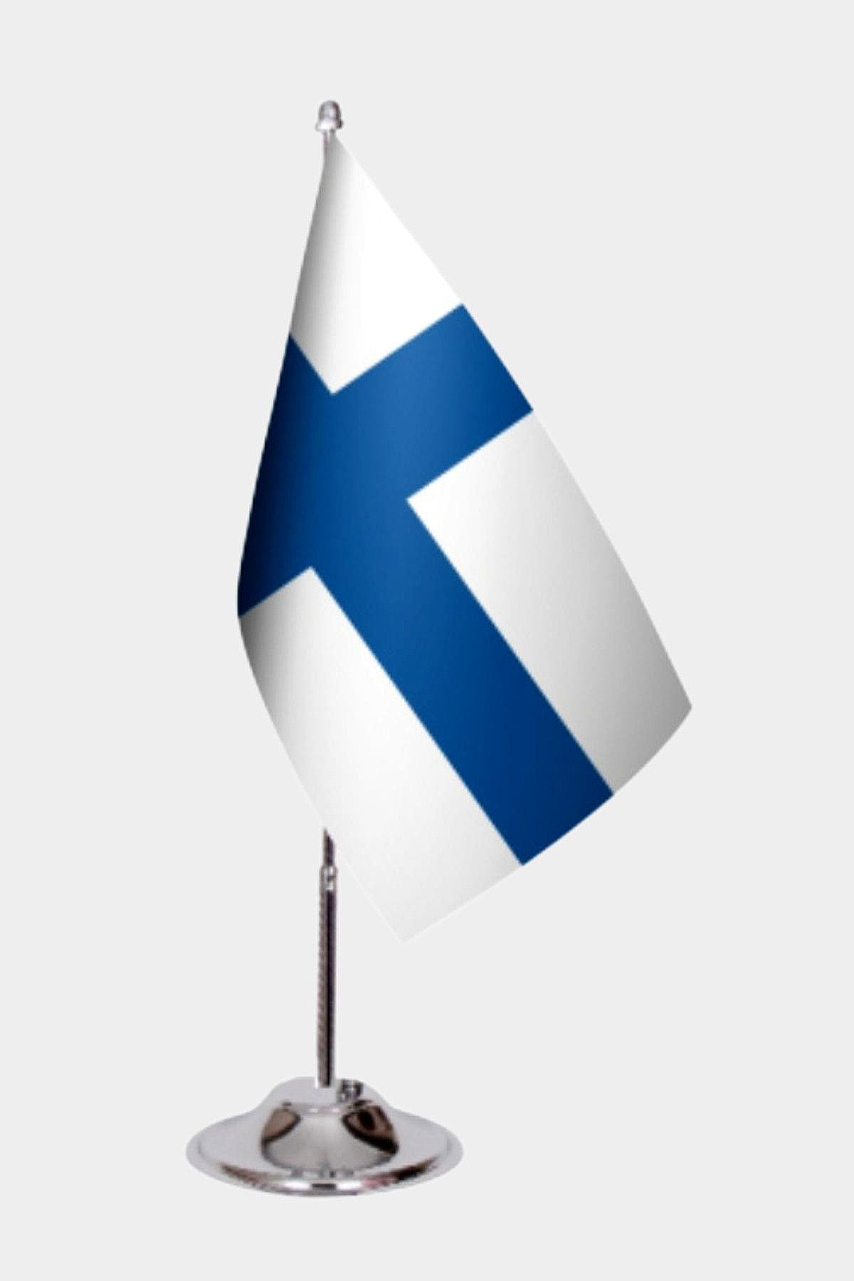 Finland Desk Flag - Premium Double-Layer Satin with Chrome L-Shaped Stand | Professional Quality Country Desk Flag for Government Offices and Institutions