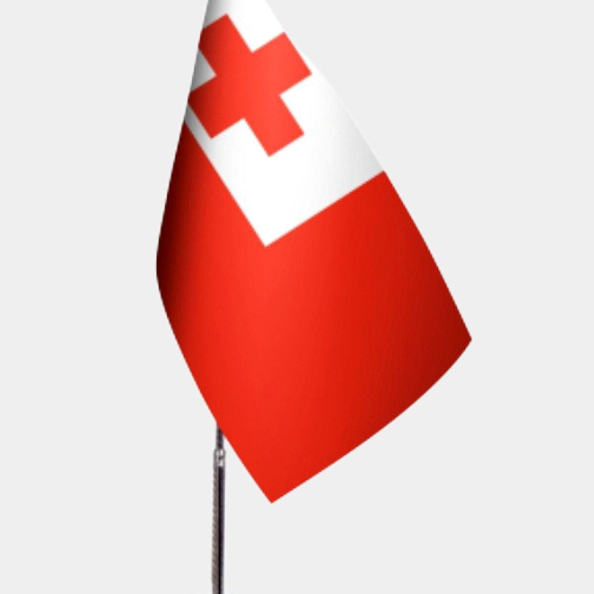 Tonga Desk Flag - Premium Double-Layer Satin with Chrome L-Shaped Stand | Professional Quality Country Desk Flag for Government Offices and Institutions
